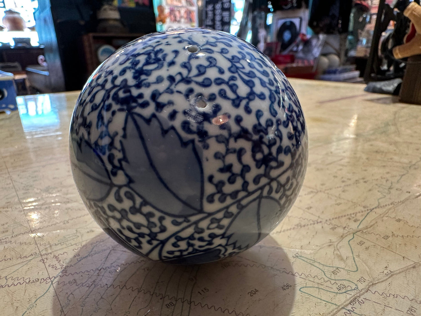 Vintage Blue & White Porcelain Ball | Home Decor