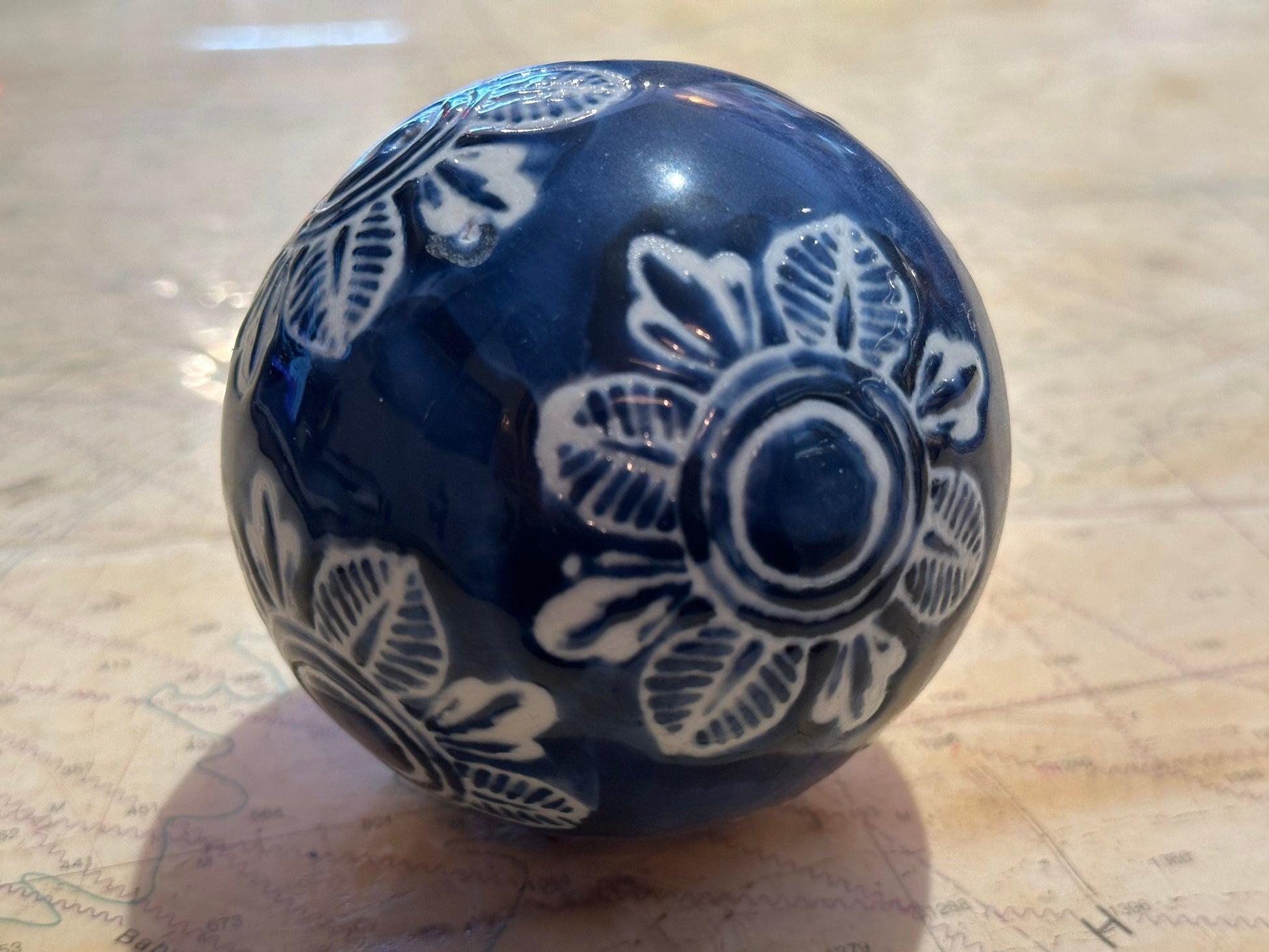 Vintage Blue & White Porcelain Ball | Home Decor