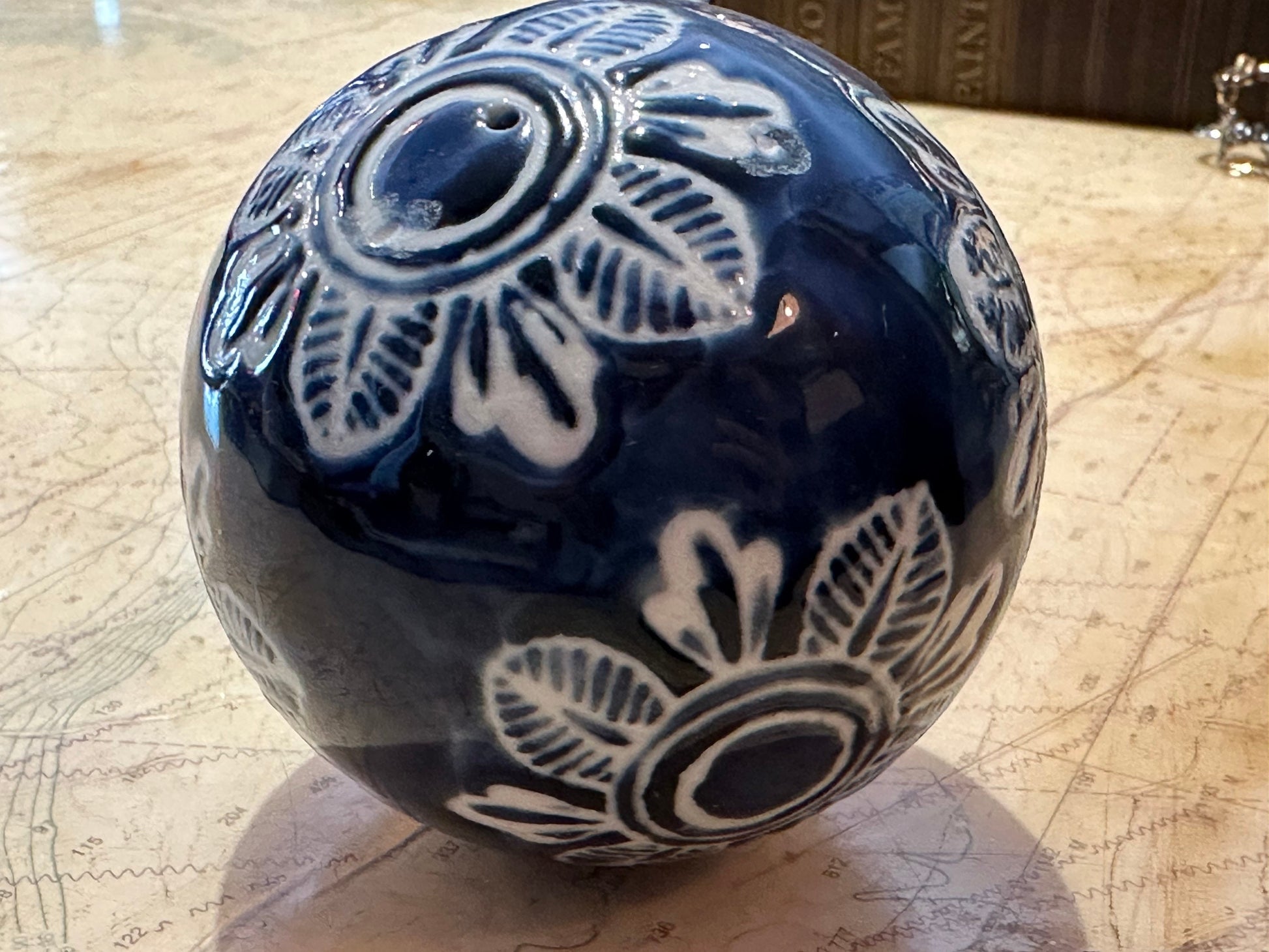 Vintage Blue & White Porcelain Ball | Home Decor