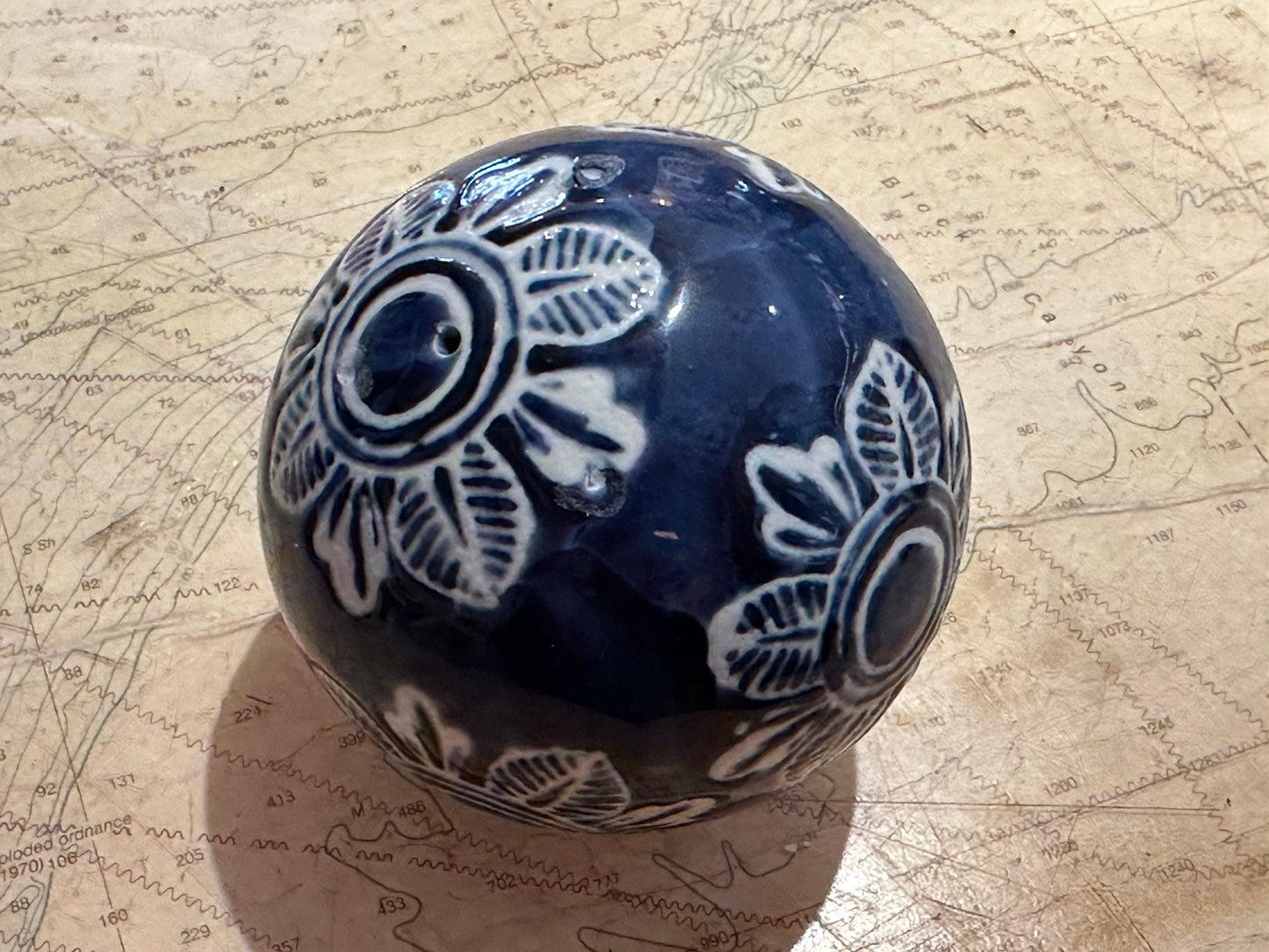 Vintage Blue & White Porcelain Ball | Home Decor