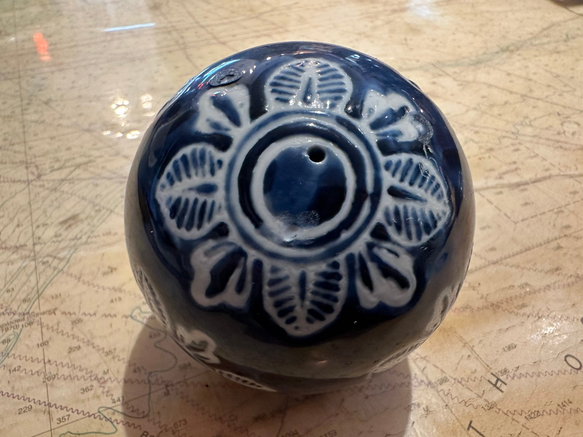 Vintage Blue & White Porcelain Ball | Home Decor