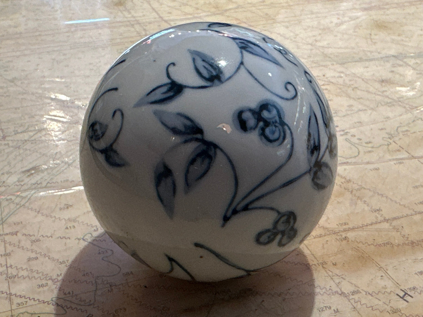 Vintage Blue & White Porcelain Ball | Home Decor