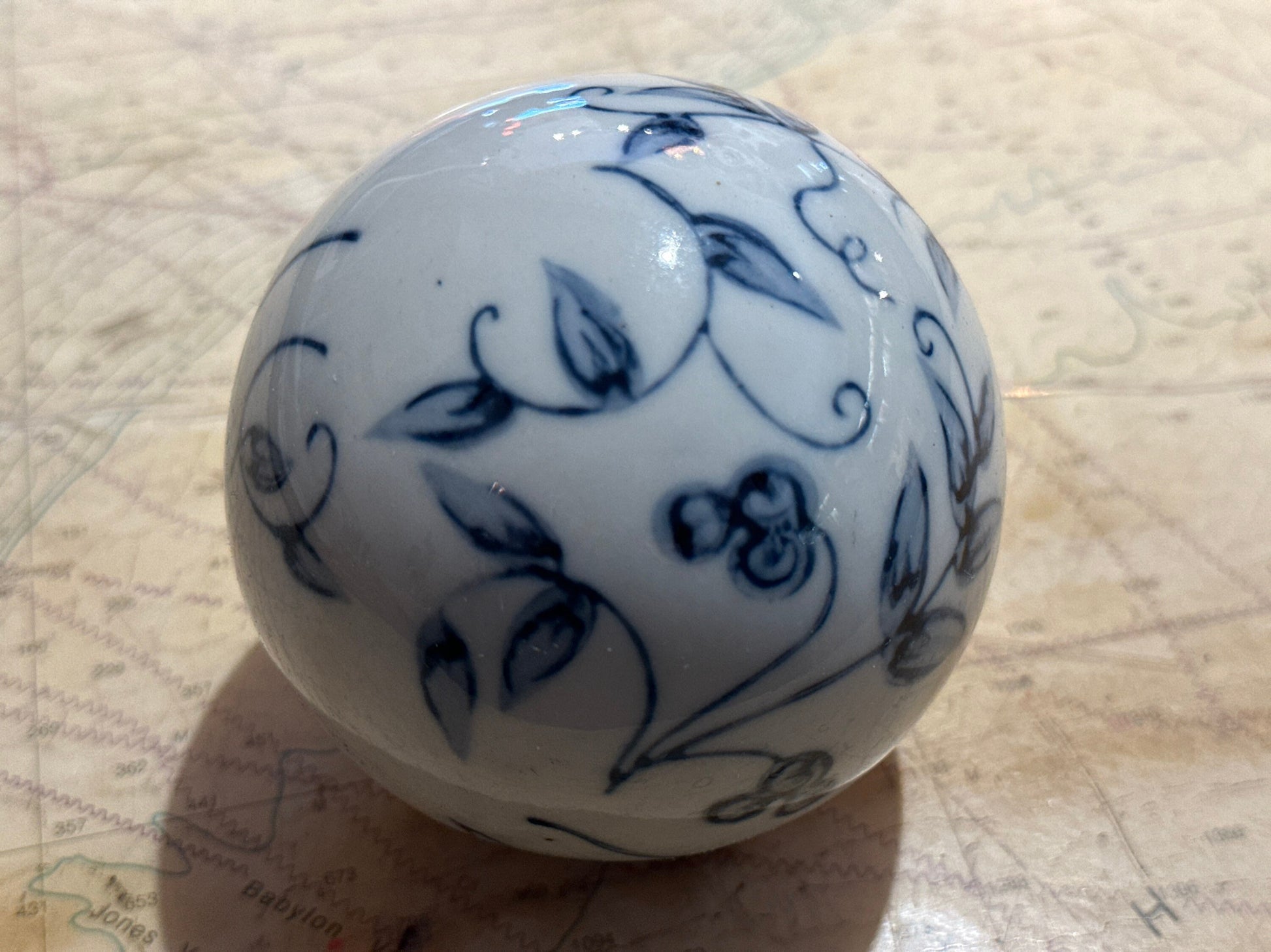 Vintage Blue & White Porcelain Ball | Home Decor