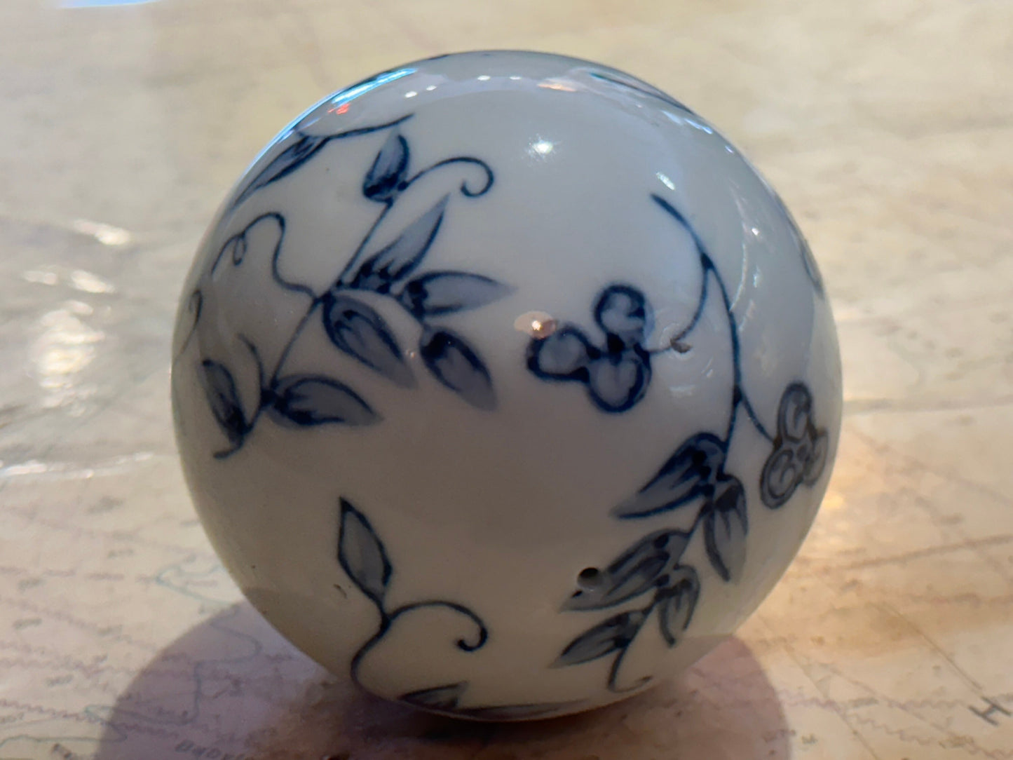 Vintage Blue & White Porcelain Ball | Home Decor