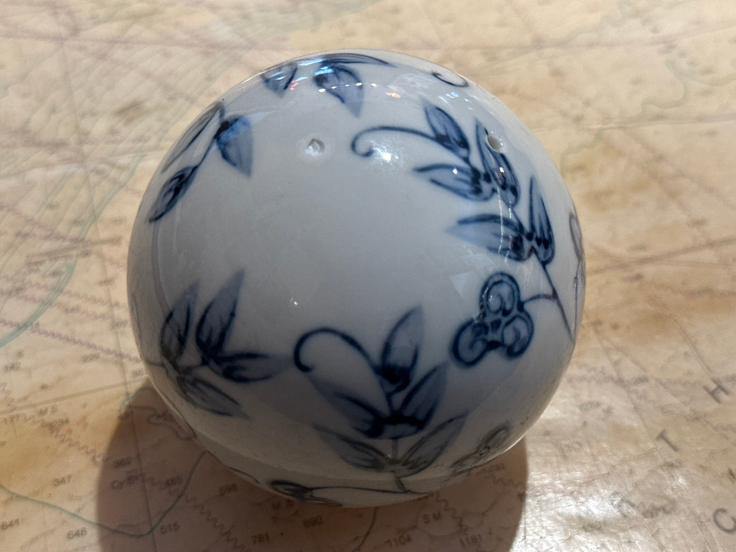 Vintage Blue & White Porcelain Ball | Home Decor