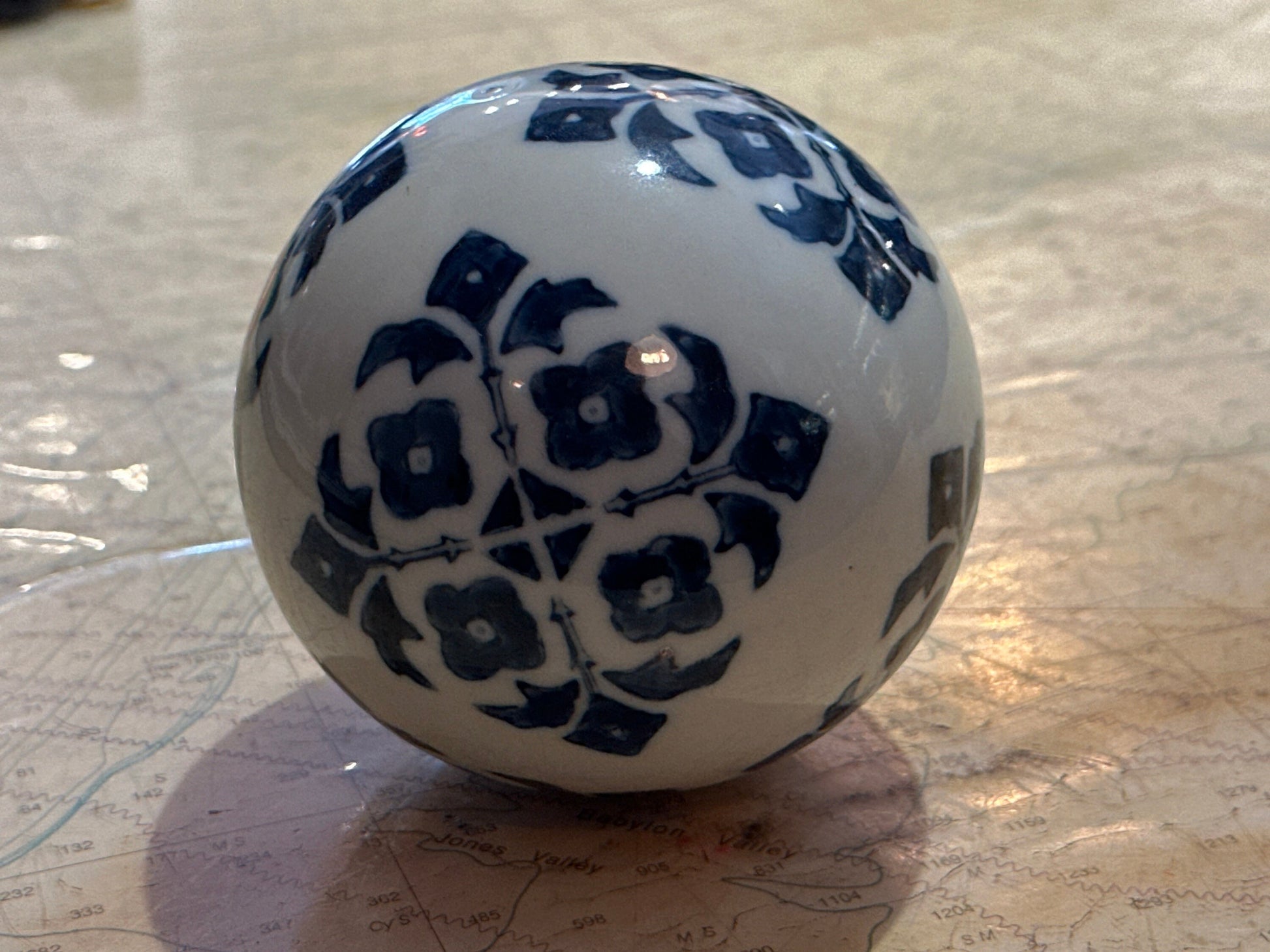 Vintage Blue & White Porcelain Ball | Home Decor