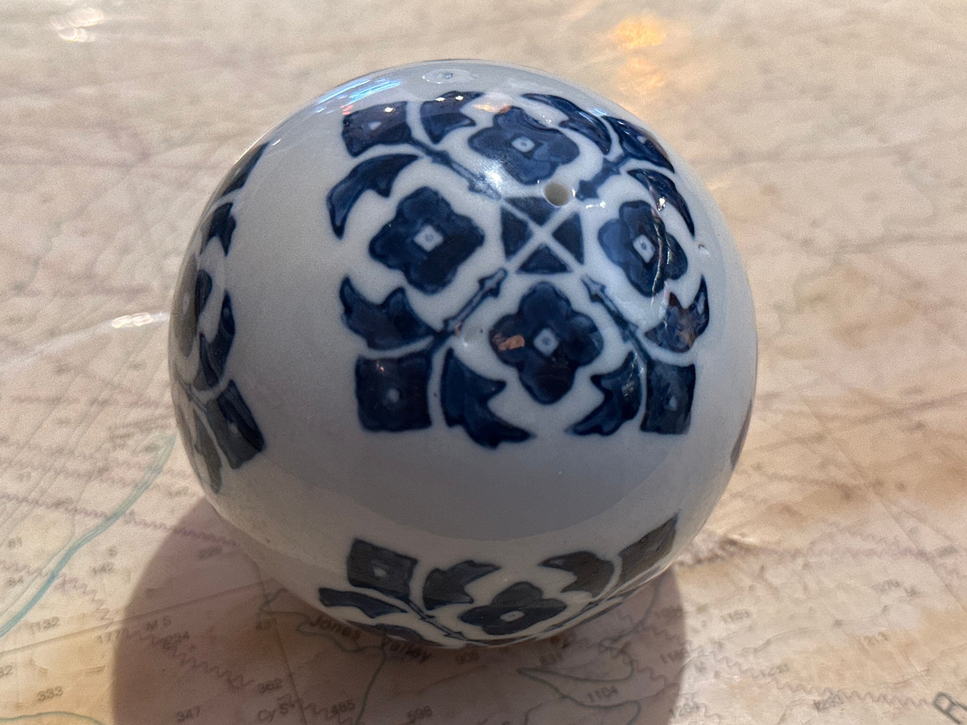 Vintage Blue & White Porcelain Ball | Home Decor