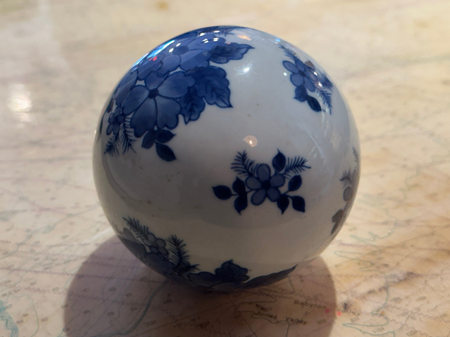 Vintage Blue & White Porcelain Ball | Home Decor