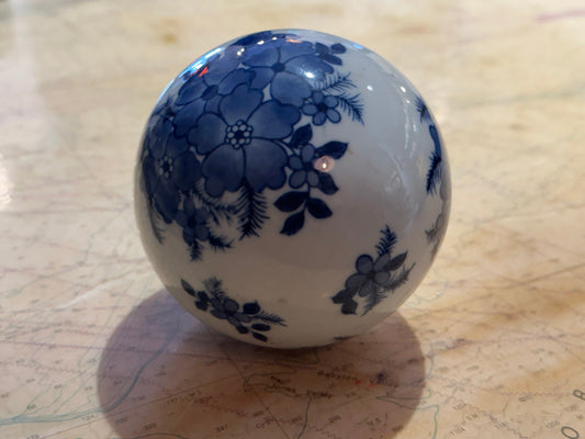 Vintage Blue & White Porcelain Ball | Home Decor