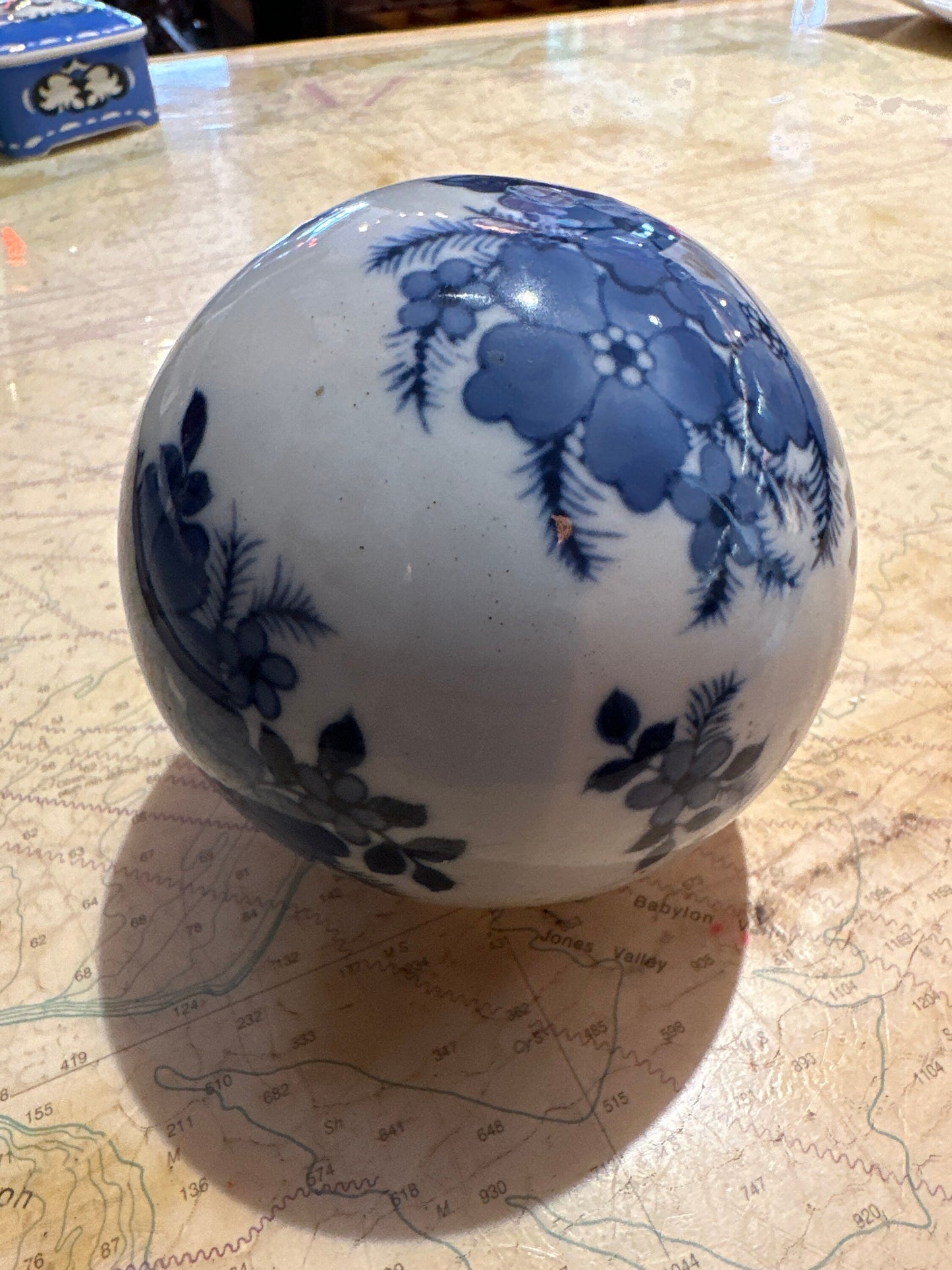 Vintage Blue & White Porcelain Ball | Home Decor