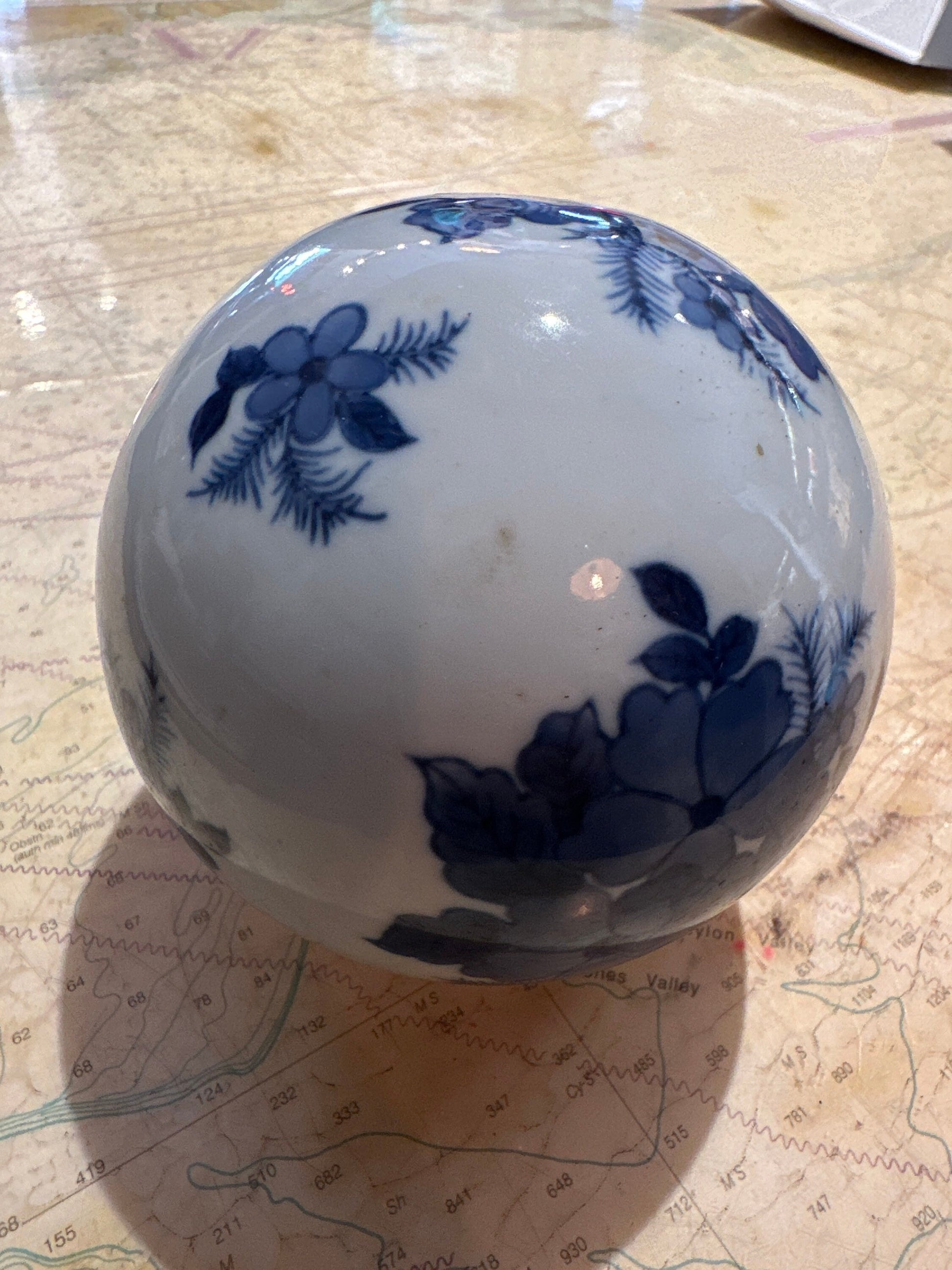 Vintage Blue & White Porcelain Ball | Home Decor