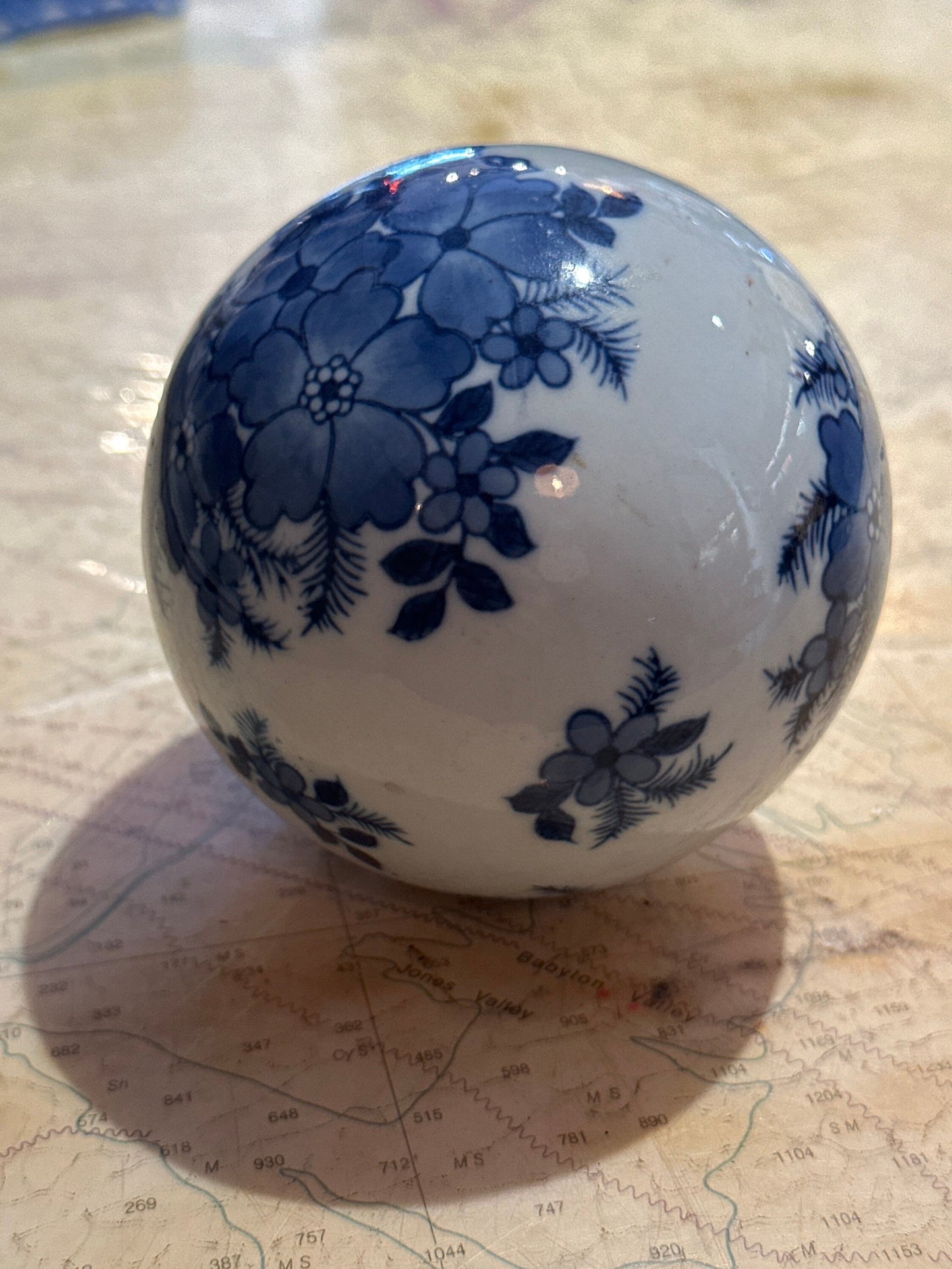 Vintage Blue & White Porcelain Ball | Home Decor