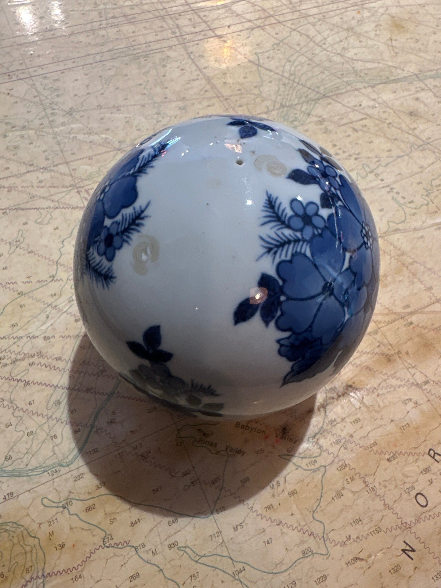 Vintage Blue & White Porcelain Ball | Home Decor