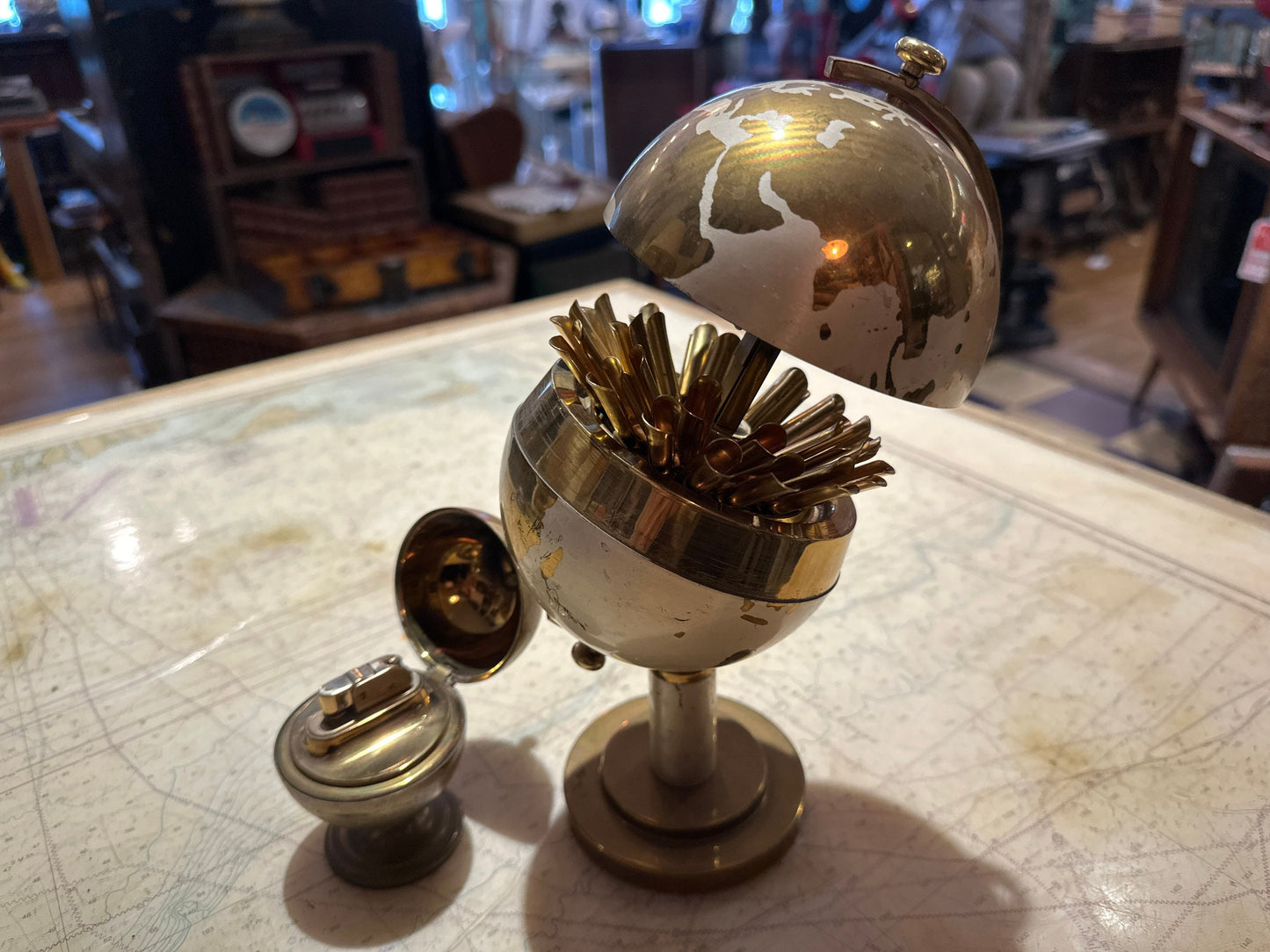 Mid-Century Steel/Brass Globe Holder & Globe Lighter | Home Decor