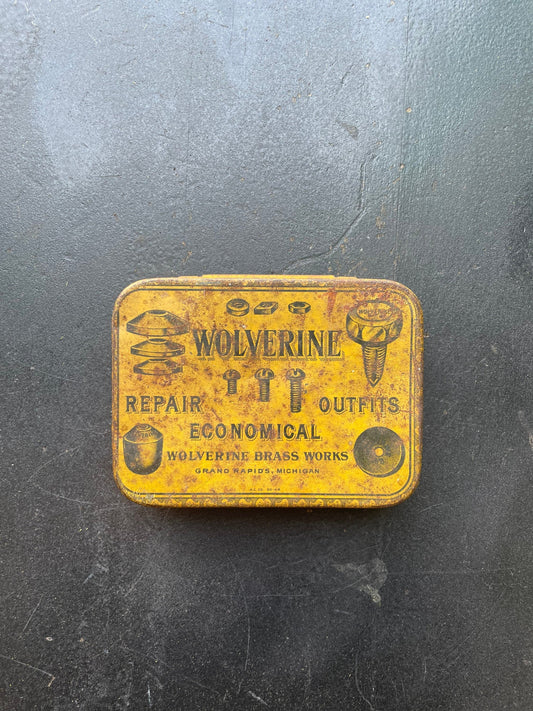 Antique 1940s Wolverine Bathroom Accesory Repair Kit Tin