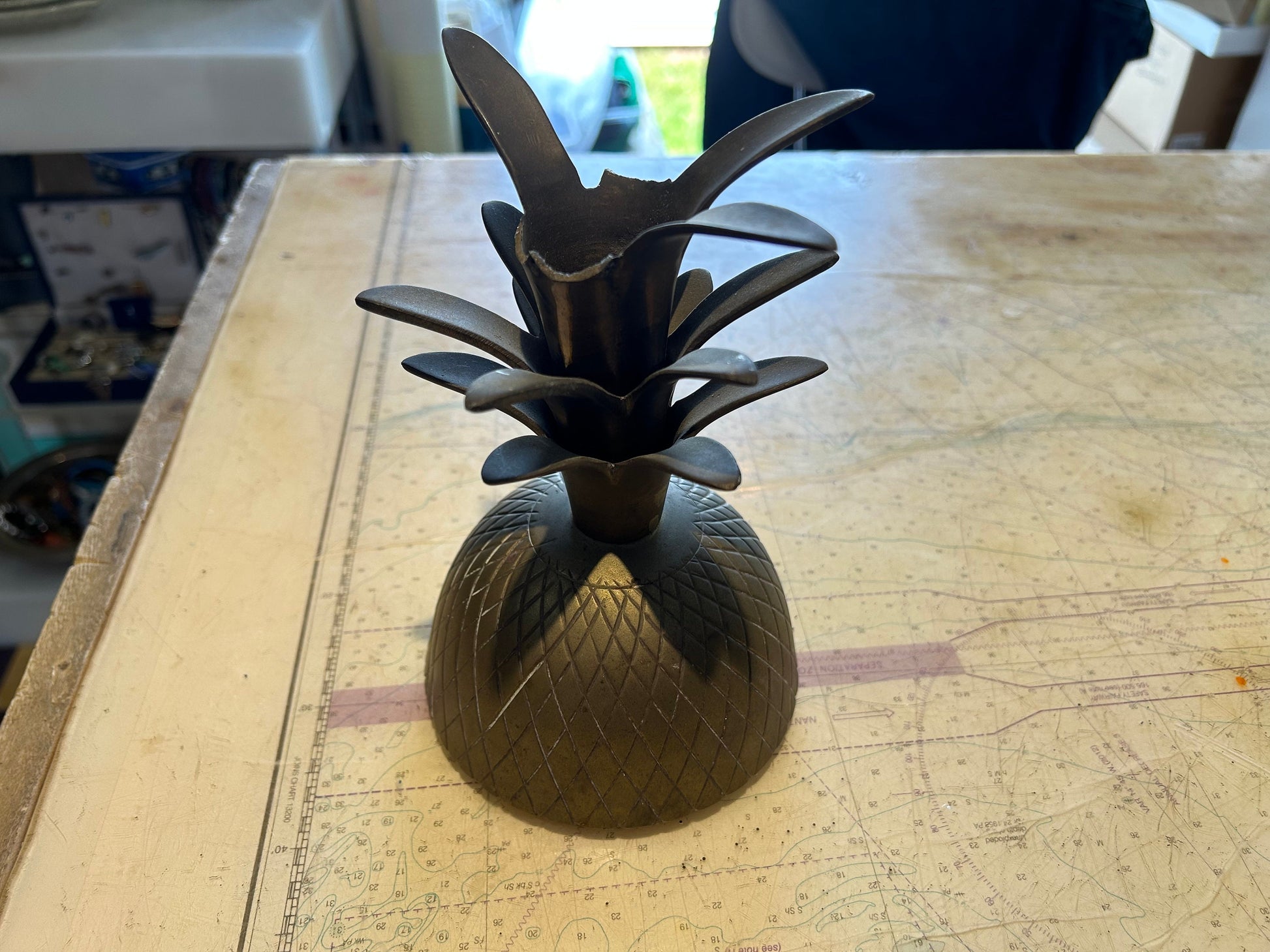 Vintage Two-Piece Brass Pineapple Container