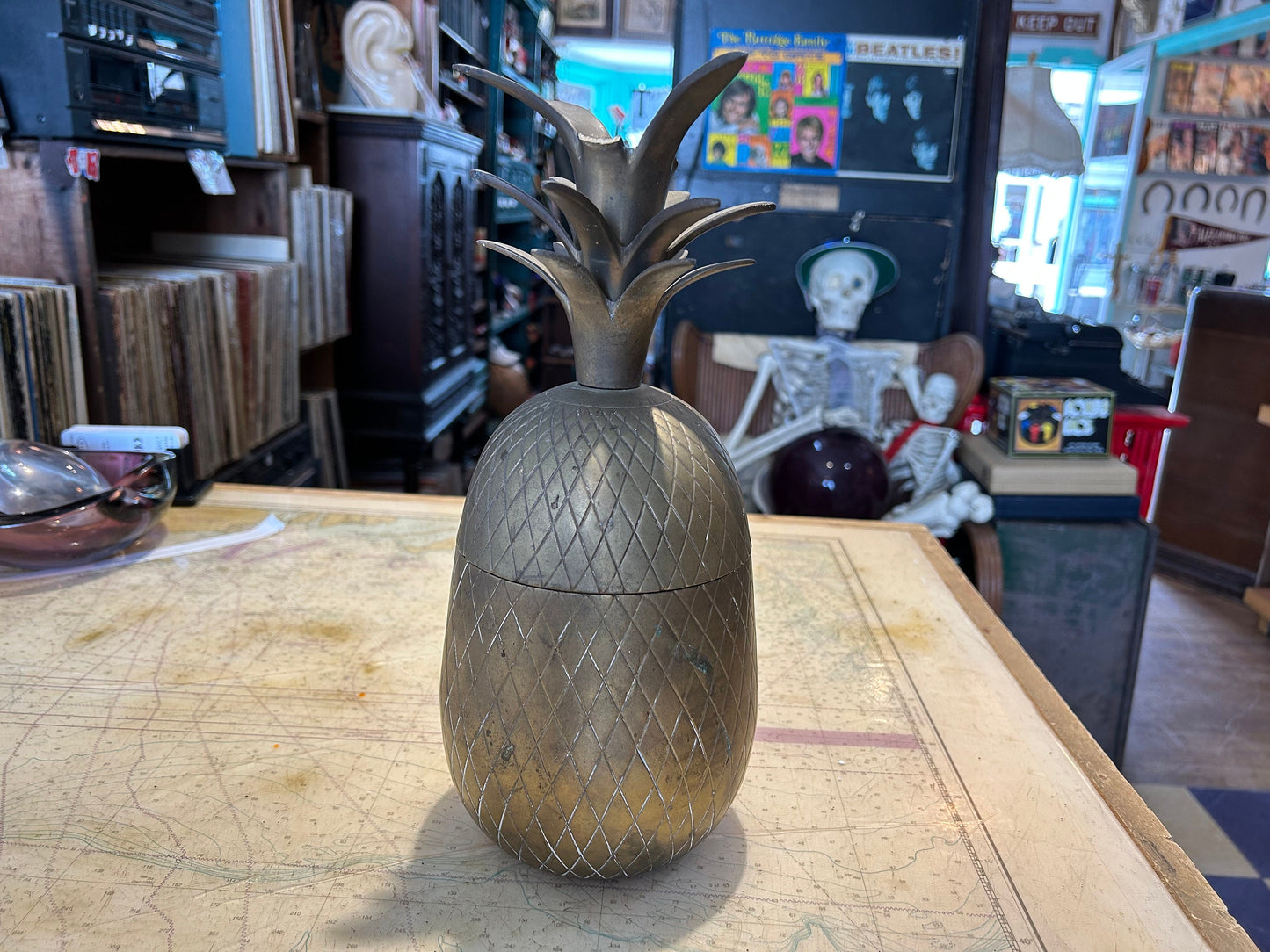 Vintage Two-Piece Brass Pineapple Container