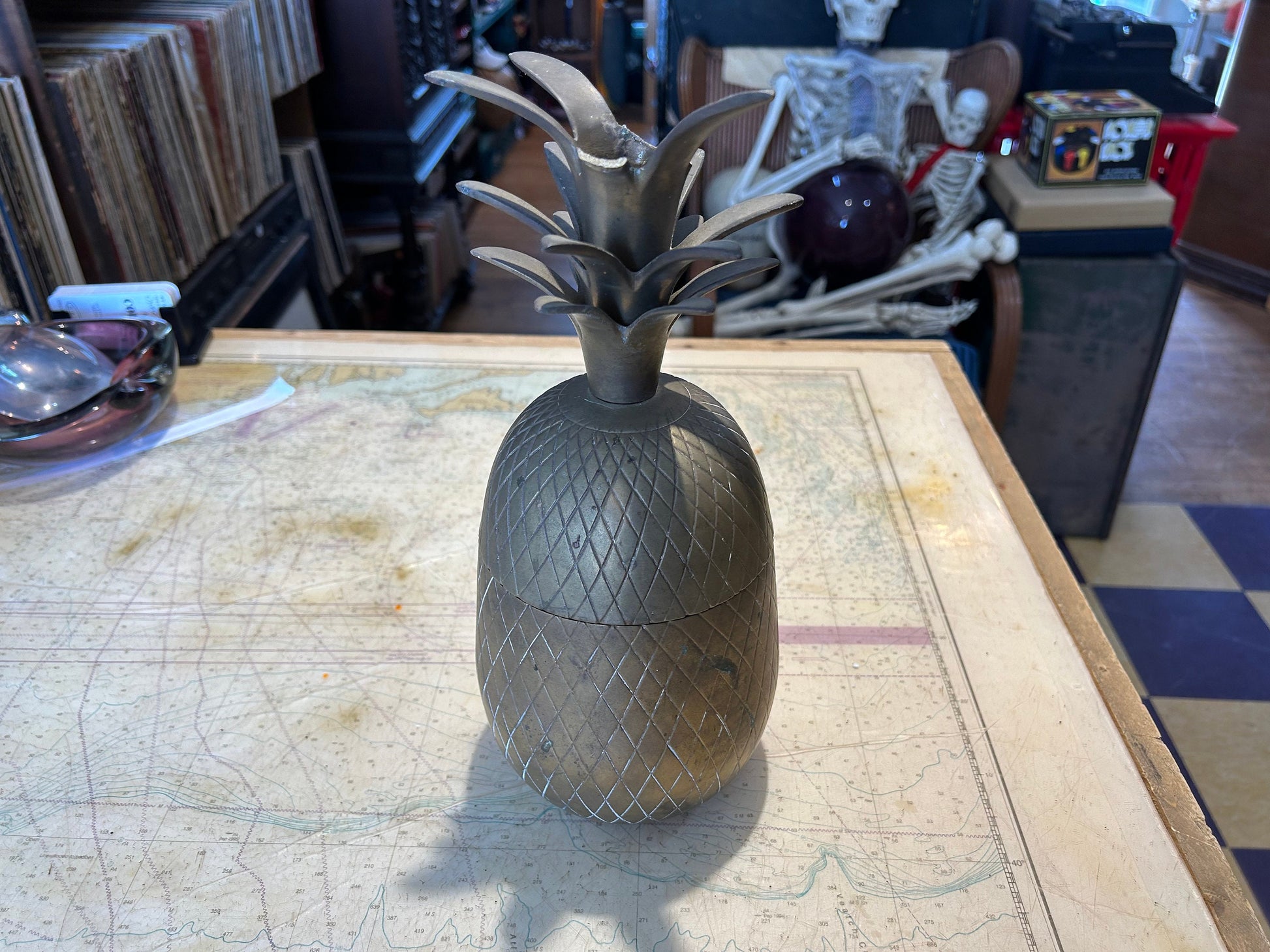 Vintage Two-Piece Brass Pineapple Container