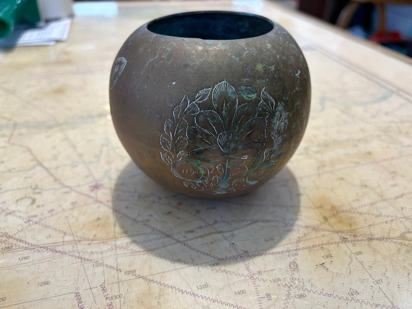 Vintage Etched Brass Bowl