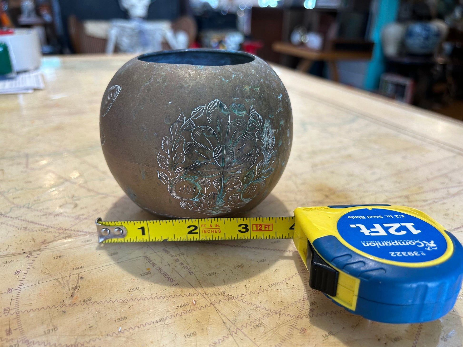 Vintage Etched Brass Bowl