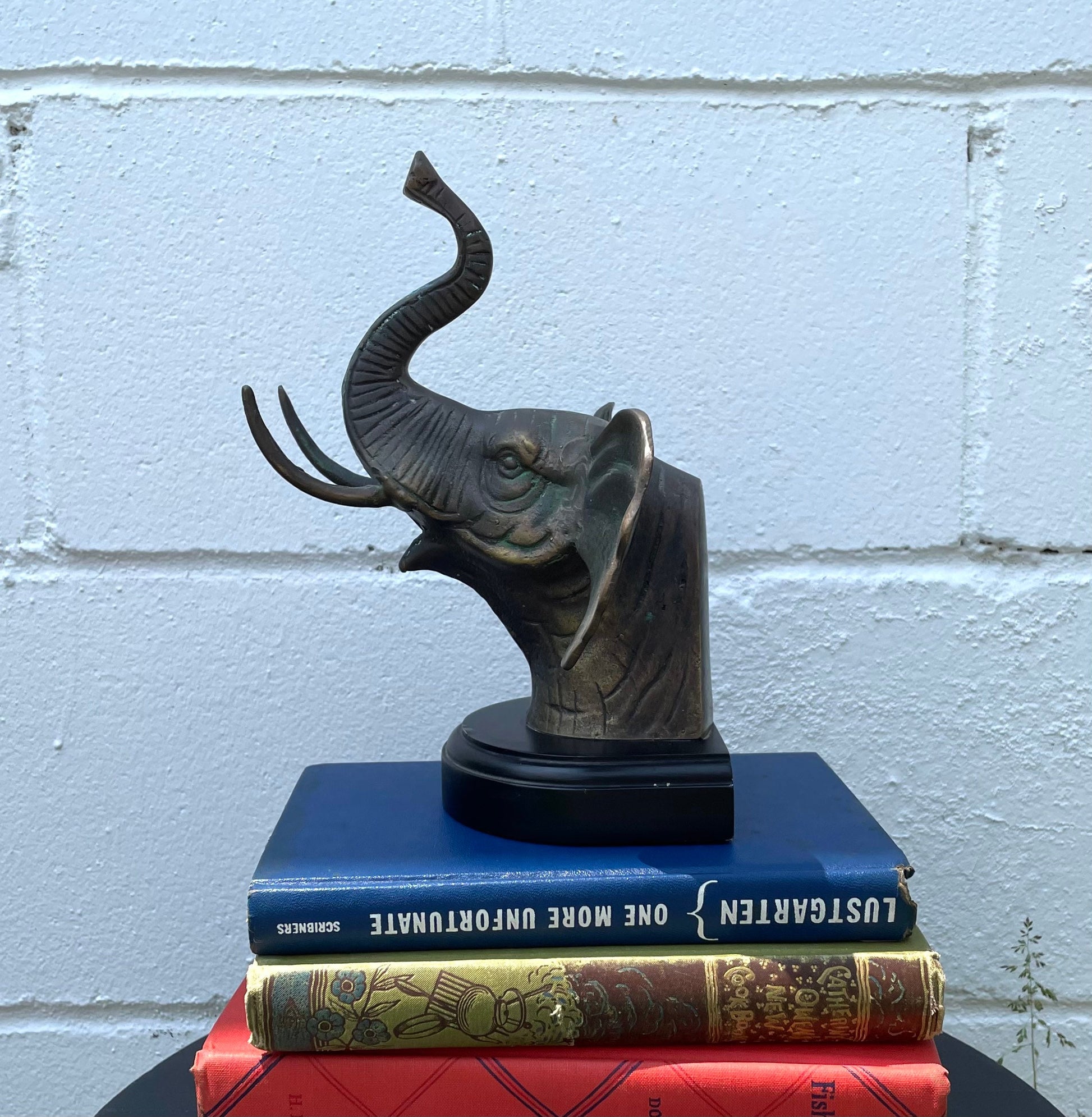 Vintage 1980s Bronze Elephant Head Bookends