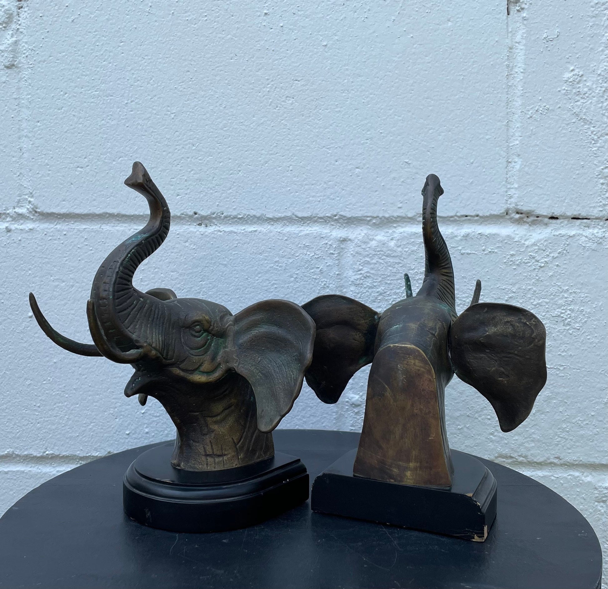 Vintage 1980s Bronze Elephant Head Bookends