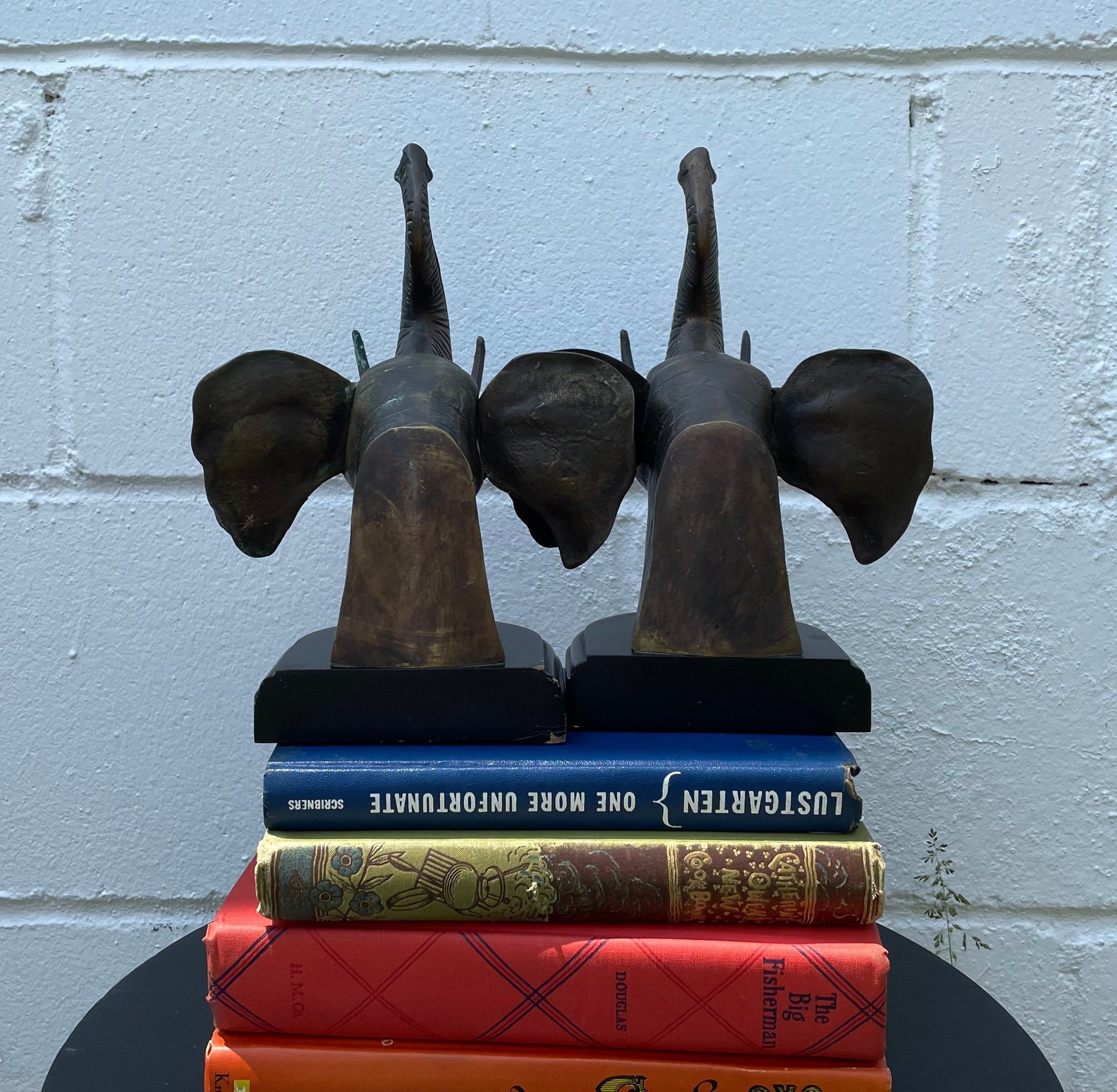 Vintage 1980s Bronze Elephant Head Bookends