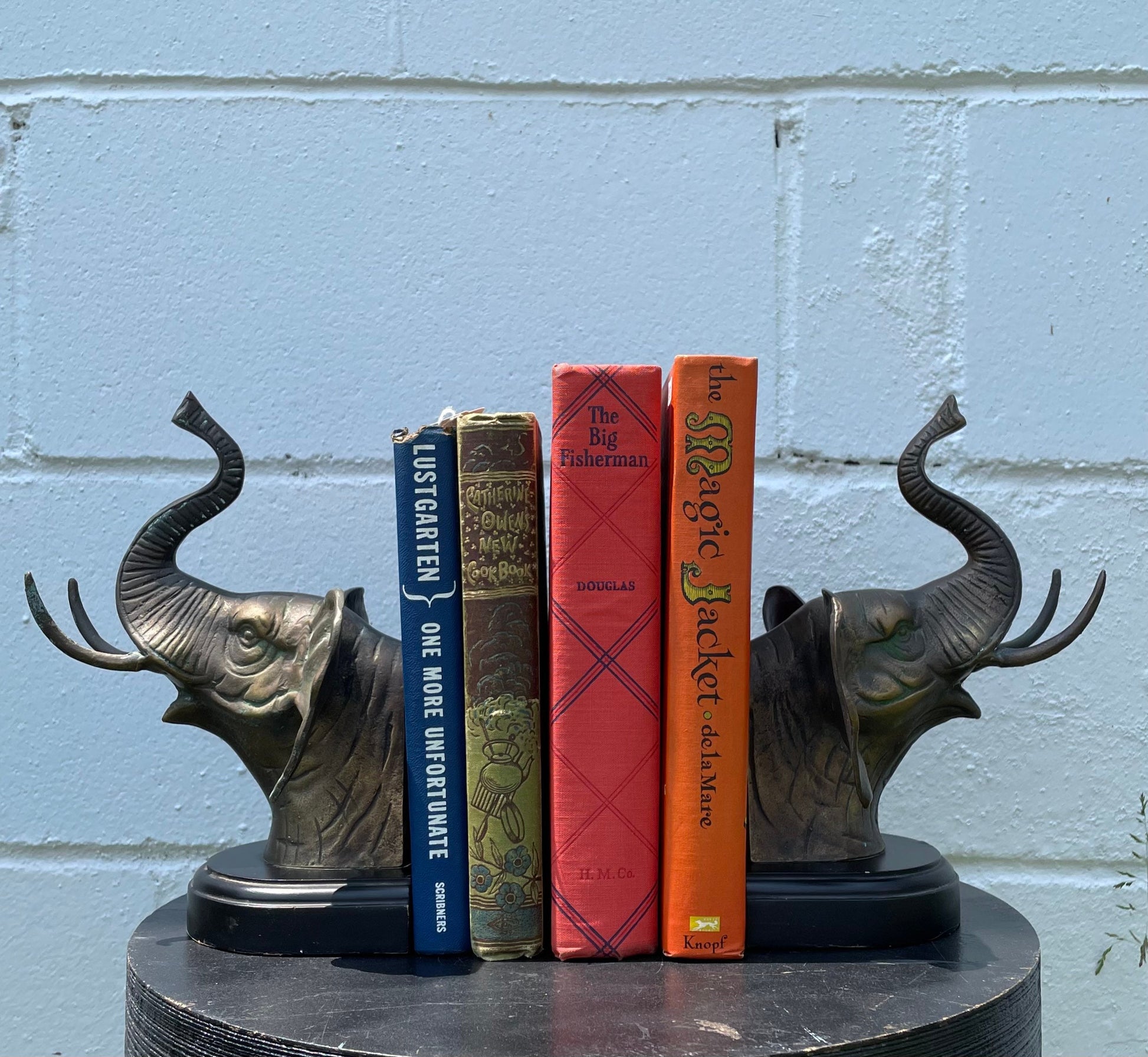 Vintage 1980s Bronze Elephant Head Bookends