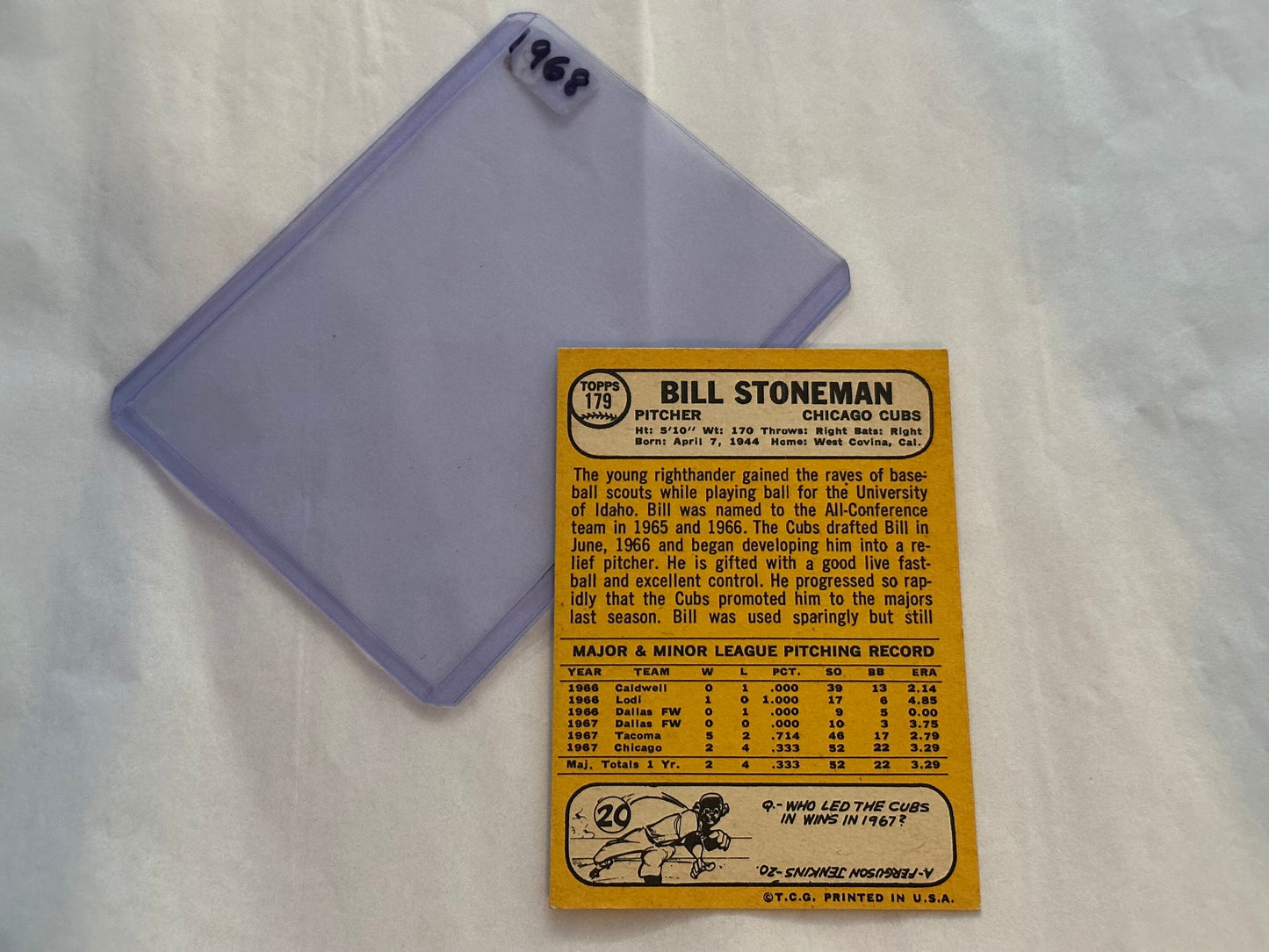 Bill Stoneman - Chicago Cubs Pitcher | 1967 Baseball Card