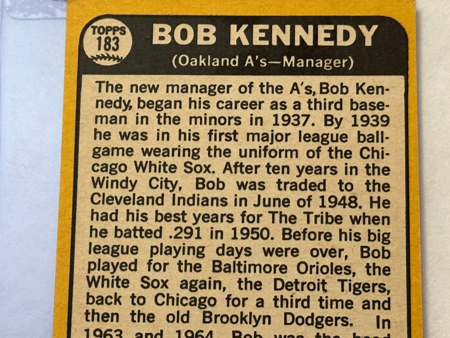 Bob Kennedy - Manager - A's | Baseball Card