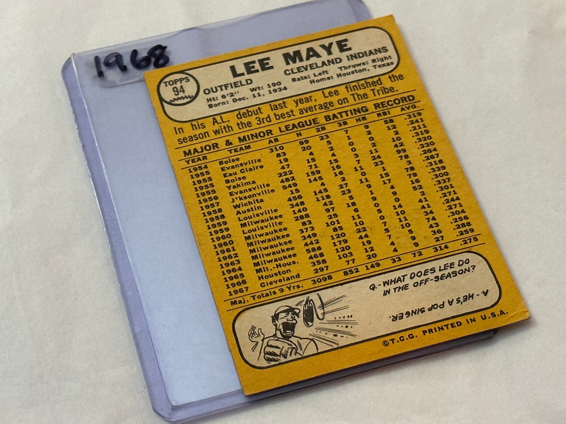 1968 Lee Maye - Outfield - Indians | Baseball Card