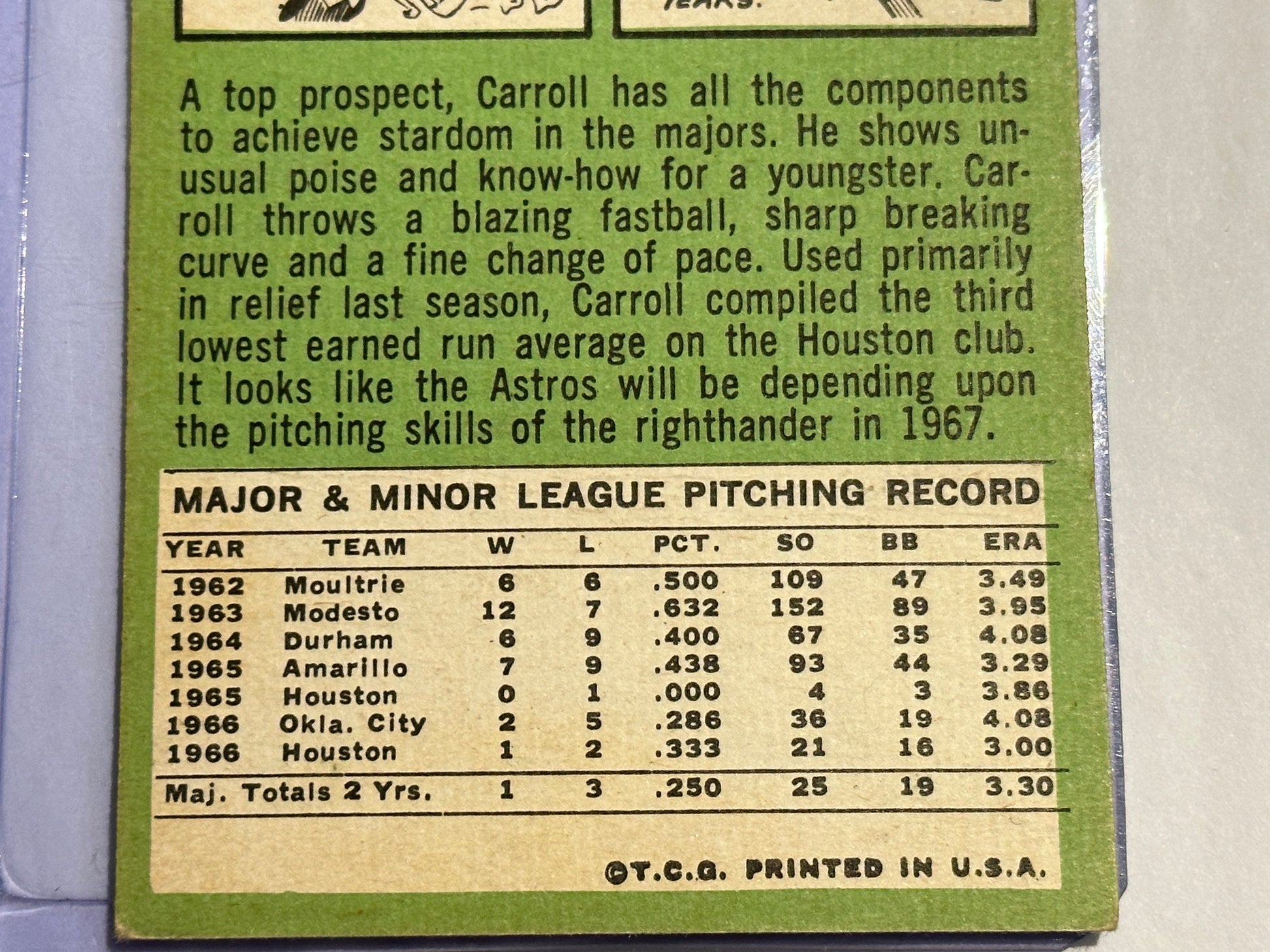 Carroll Sembera - Houston Astros - Pitcher | Baseball Card
