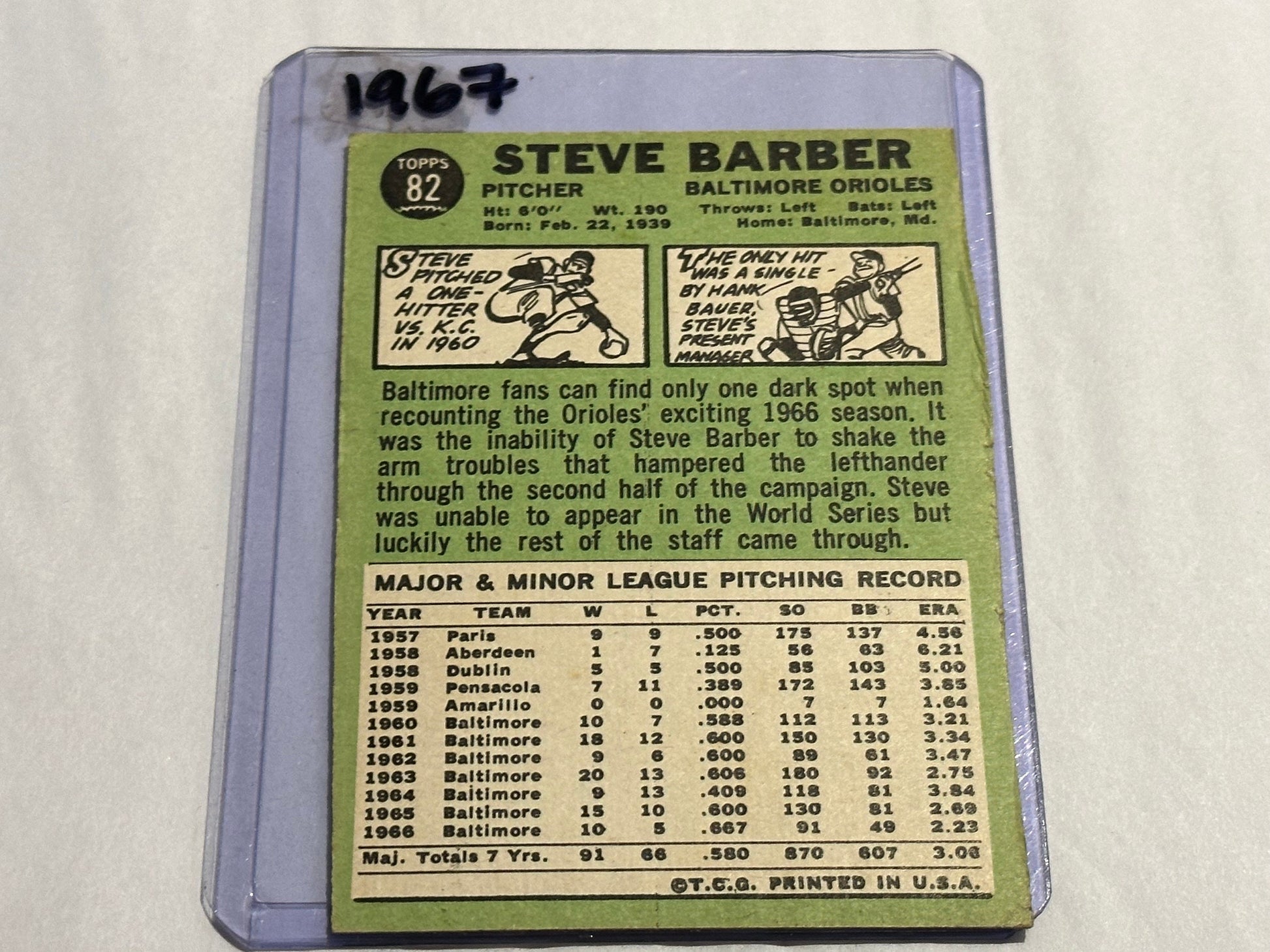 Steve Barber - Baltimore Orioles - Pitcher | Baseball Card