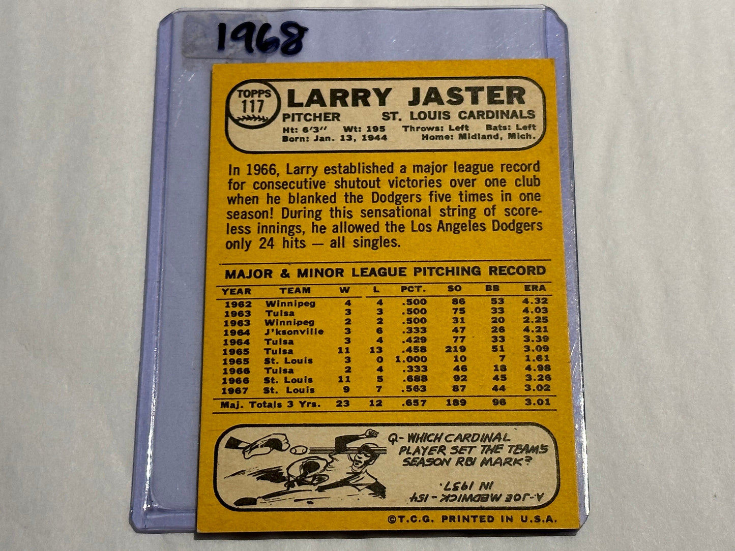 Larry Jaster - St. Louis Cardinals Pitcher | Baseball Card