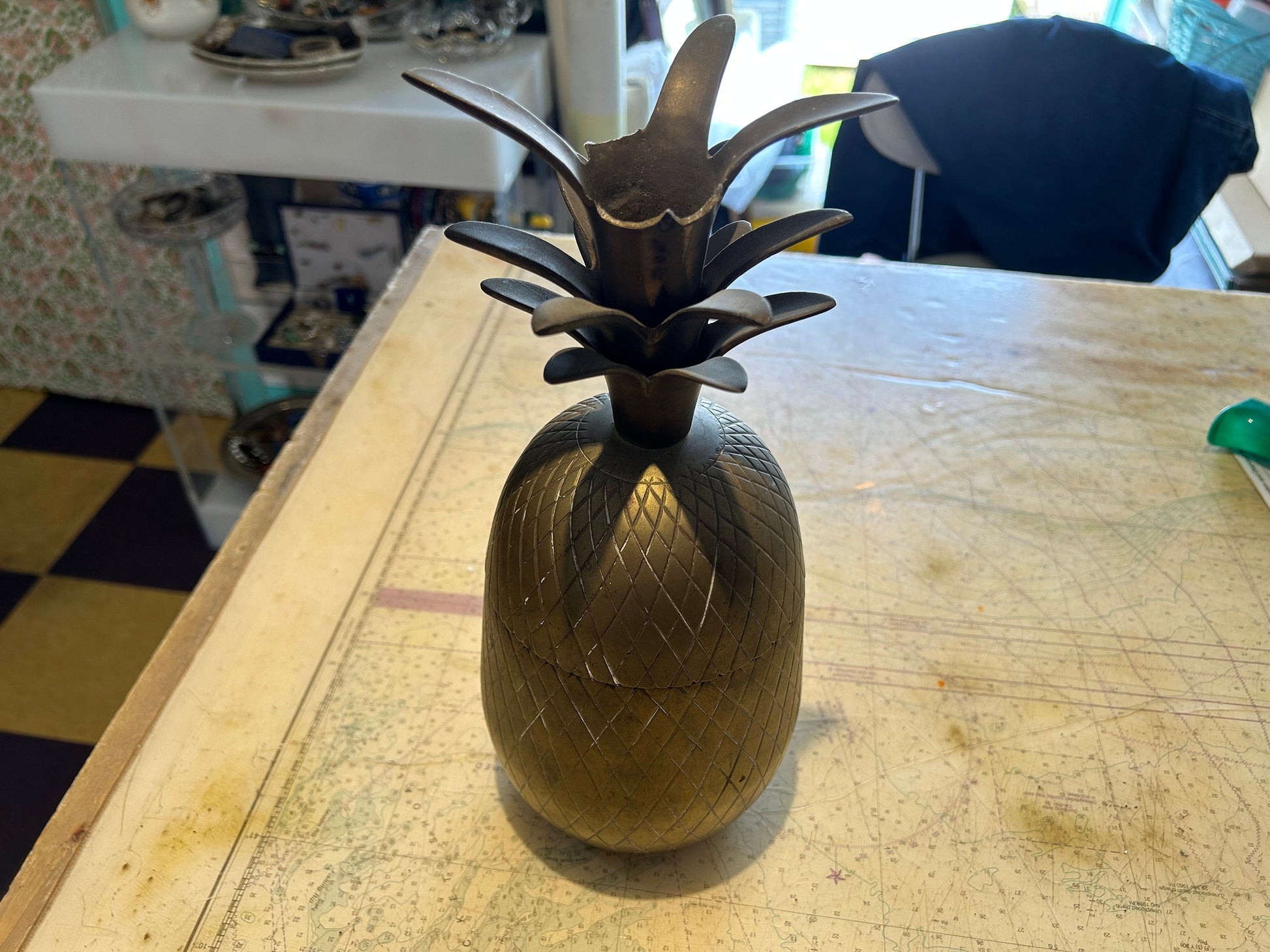 Vintage Two-Piece Brass Pineapple Container