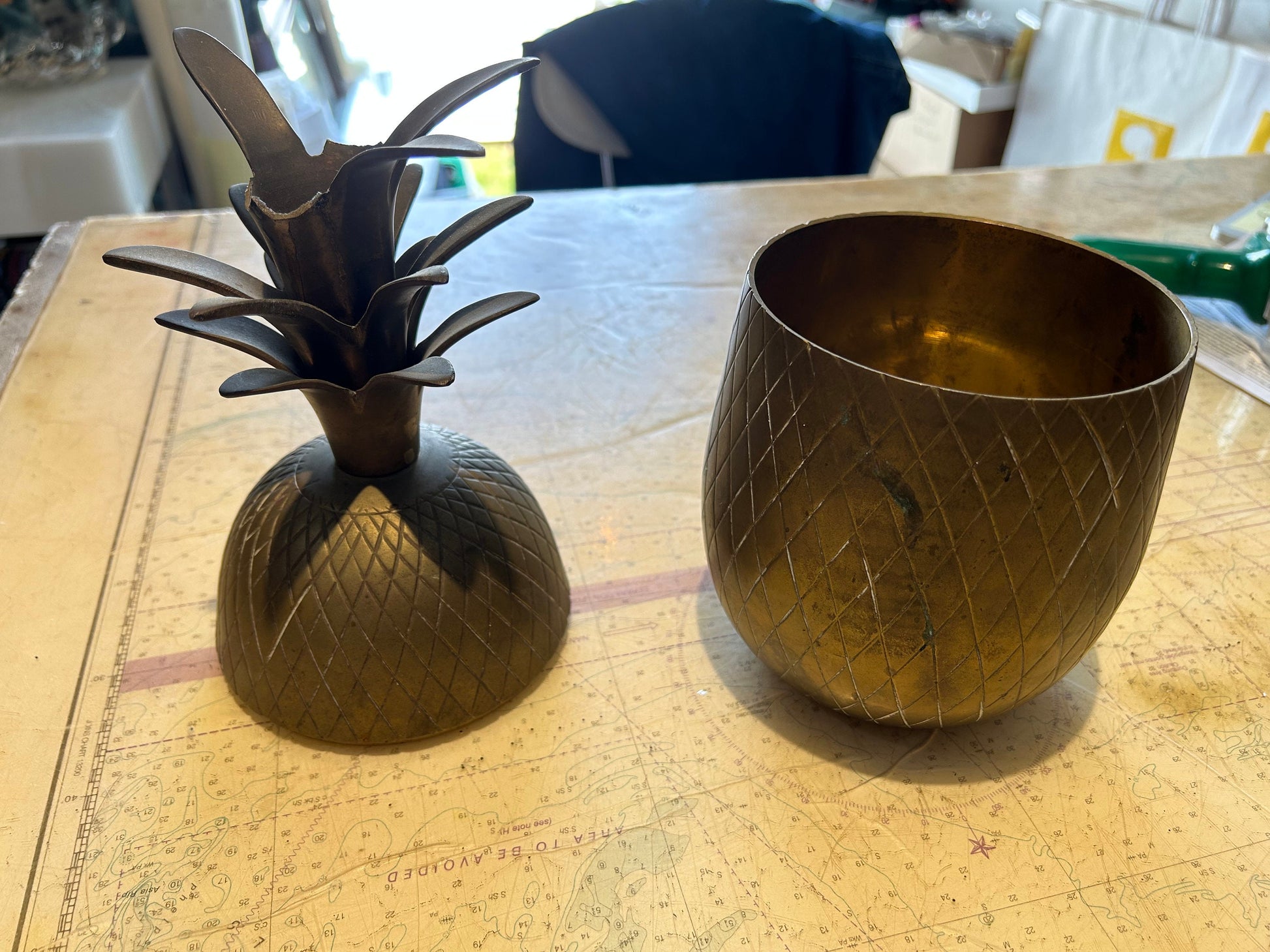 Vintage Two-Piece Brass Pineapple Container