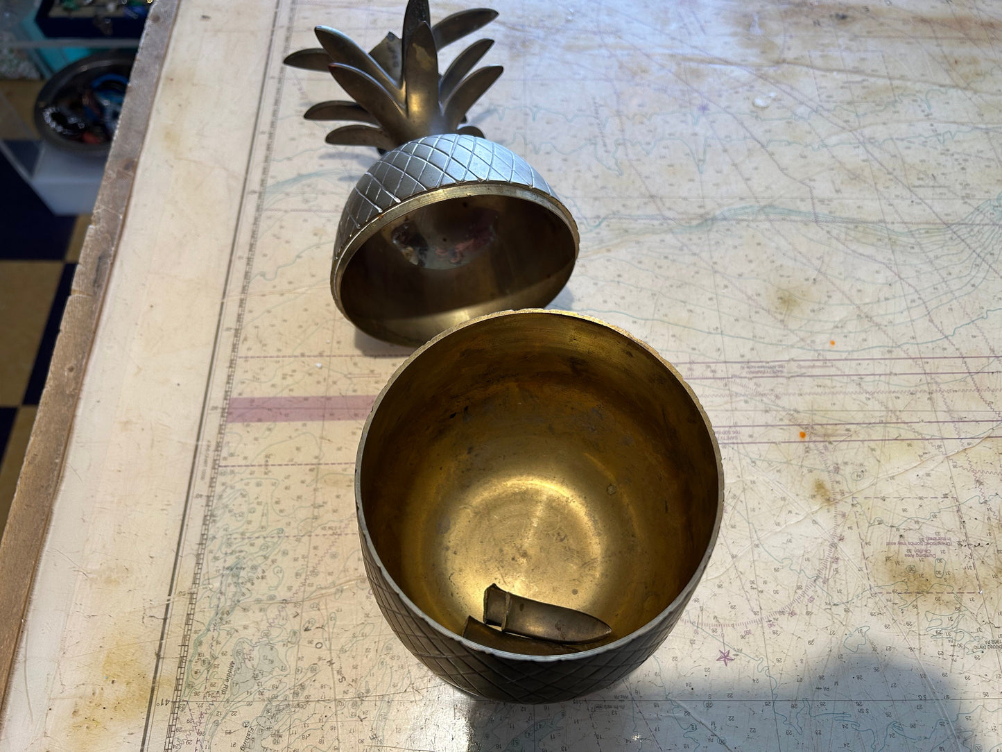 Vintage Two-Piece Brass Pineapple Container