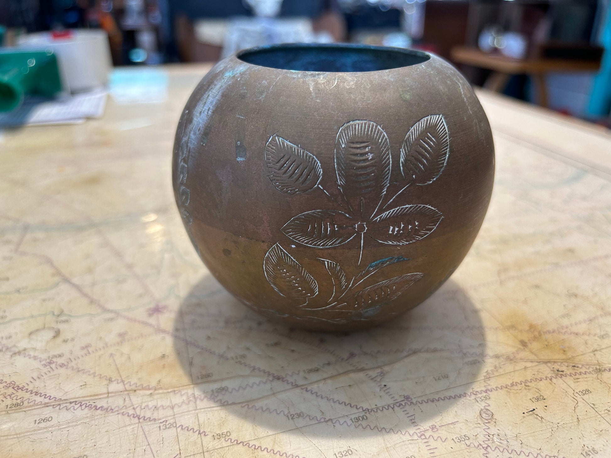 Vintage Etched Brass Bowl