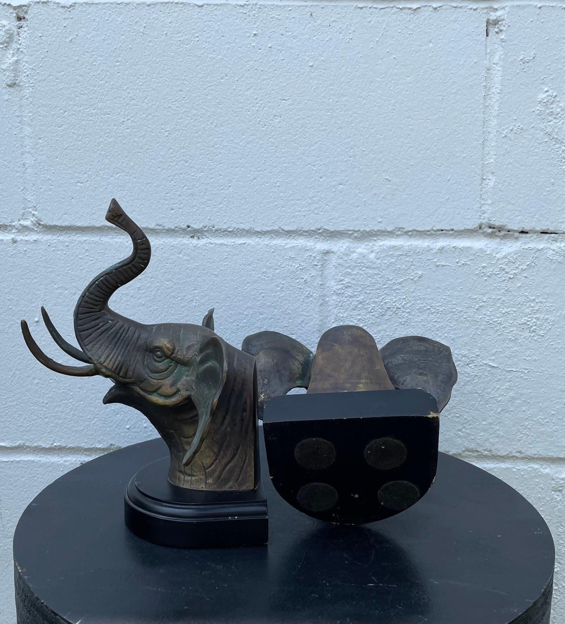 Vintage 1980s Bronze Elephant Head Bookends