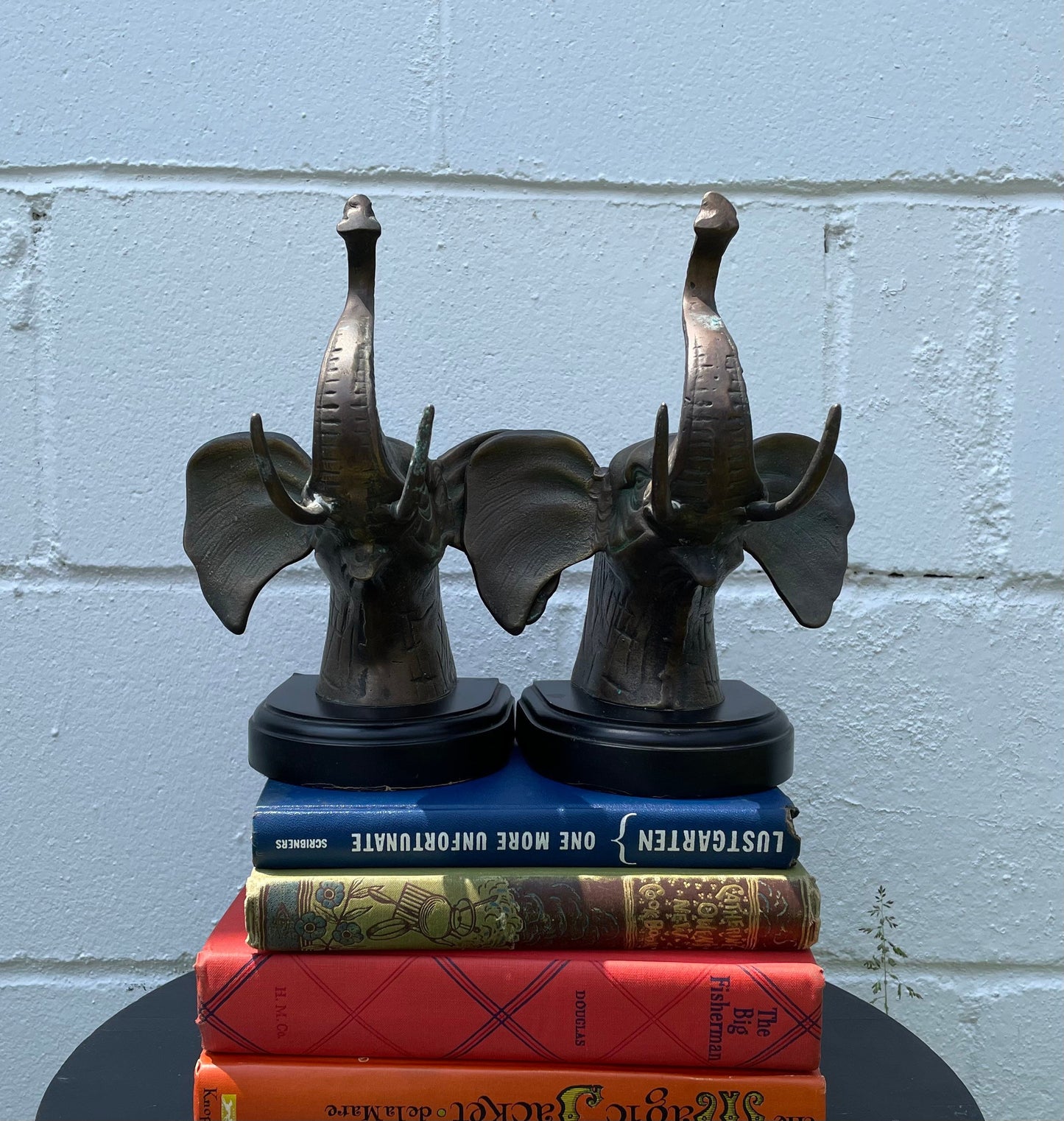 Vintage 1980s Bronze Elephant Head Bookends