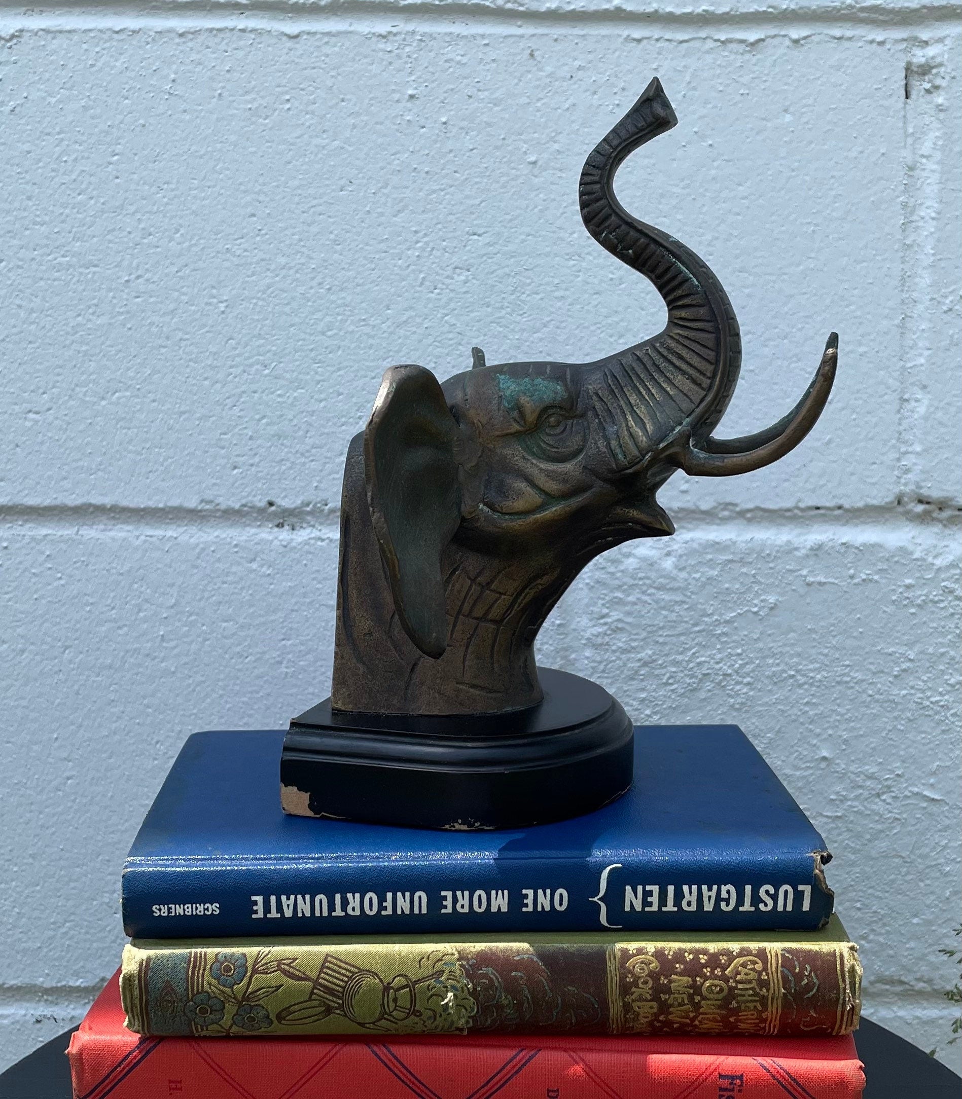 Vintage 1980s Bronze Elephant Head Bookends