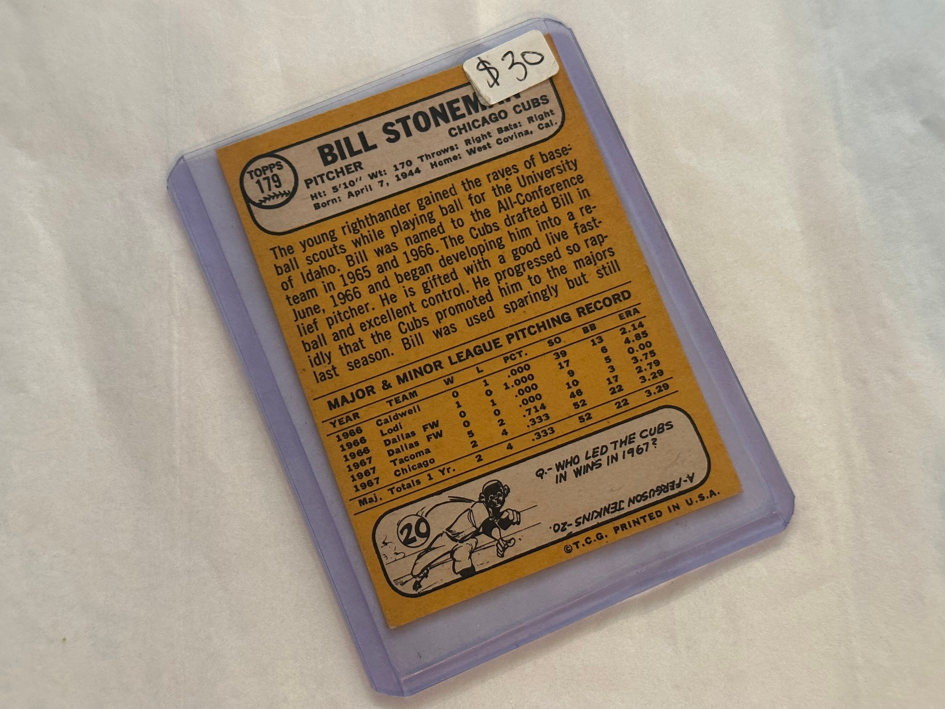 Bill Stoneman - Chicago Cubs Pitcher | 1967 Baseball Card