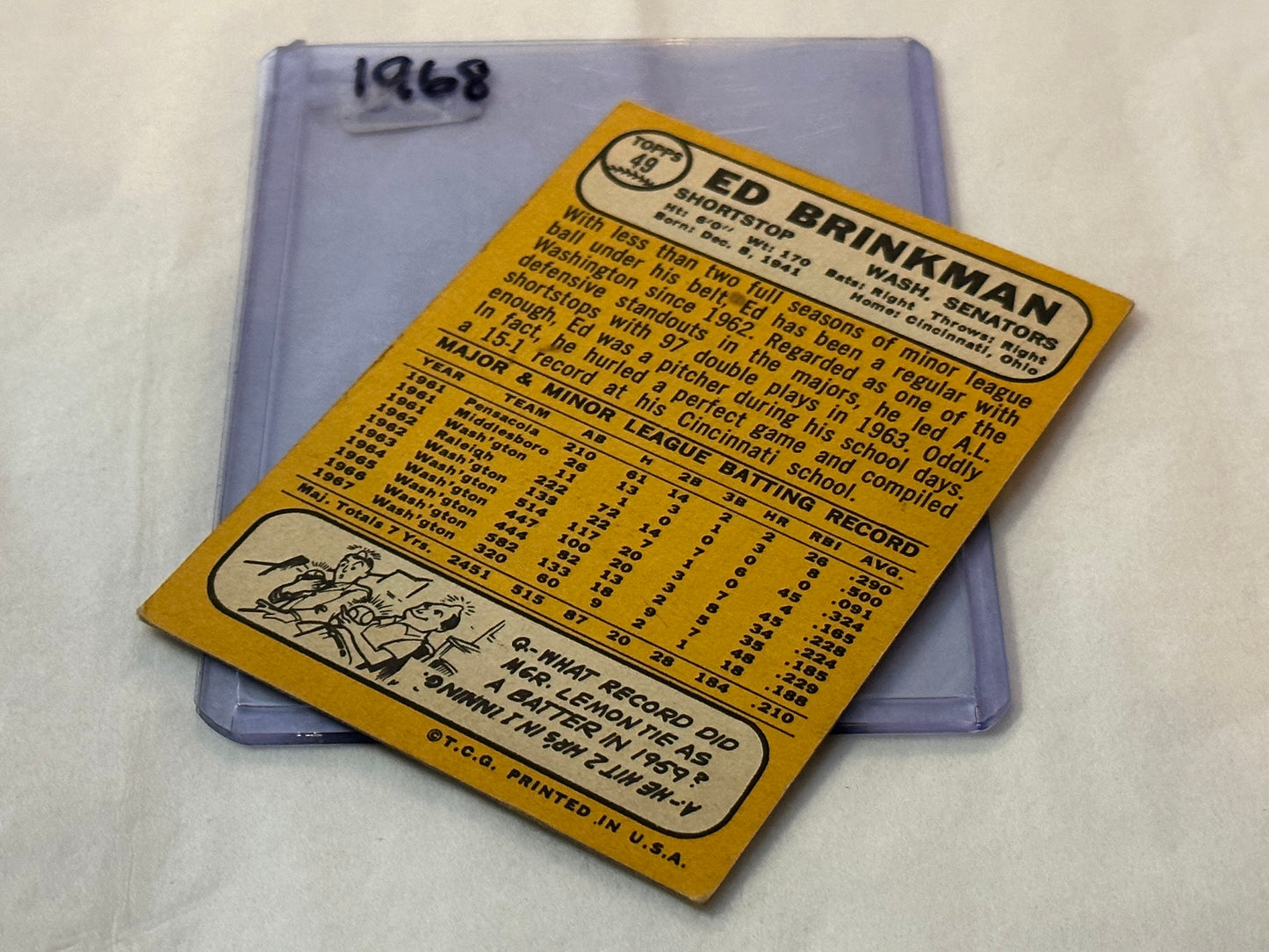 Ed Brinkman - Washington Senators Shortstop | 1968 Baseball Card