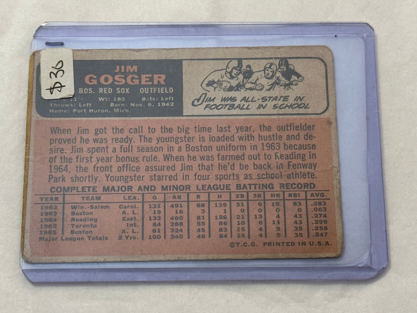 Jim Gosger - Red Sox Outfield | 1966 Baseball Card