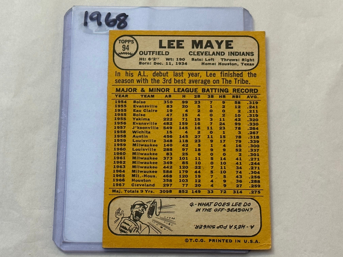 1968 Lee Maye - Outfield - Indians | Baseball Card