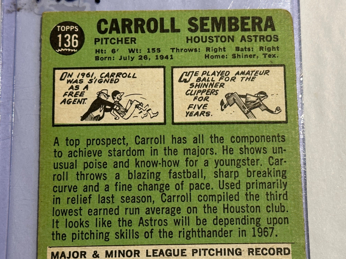 Carroll Sembera - Houston Astros - Pitcher | Baseball Card