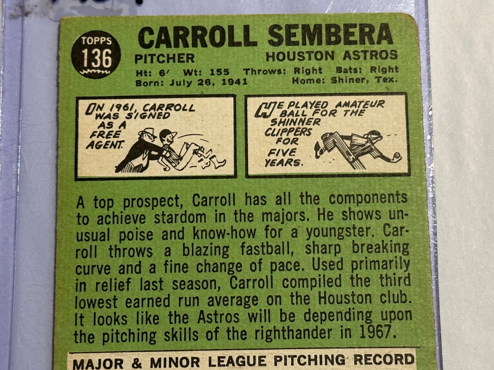 Carroll Sembera - Houston Astros - Pitcher | Baseball Card