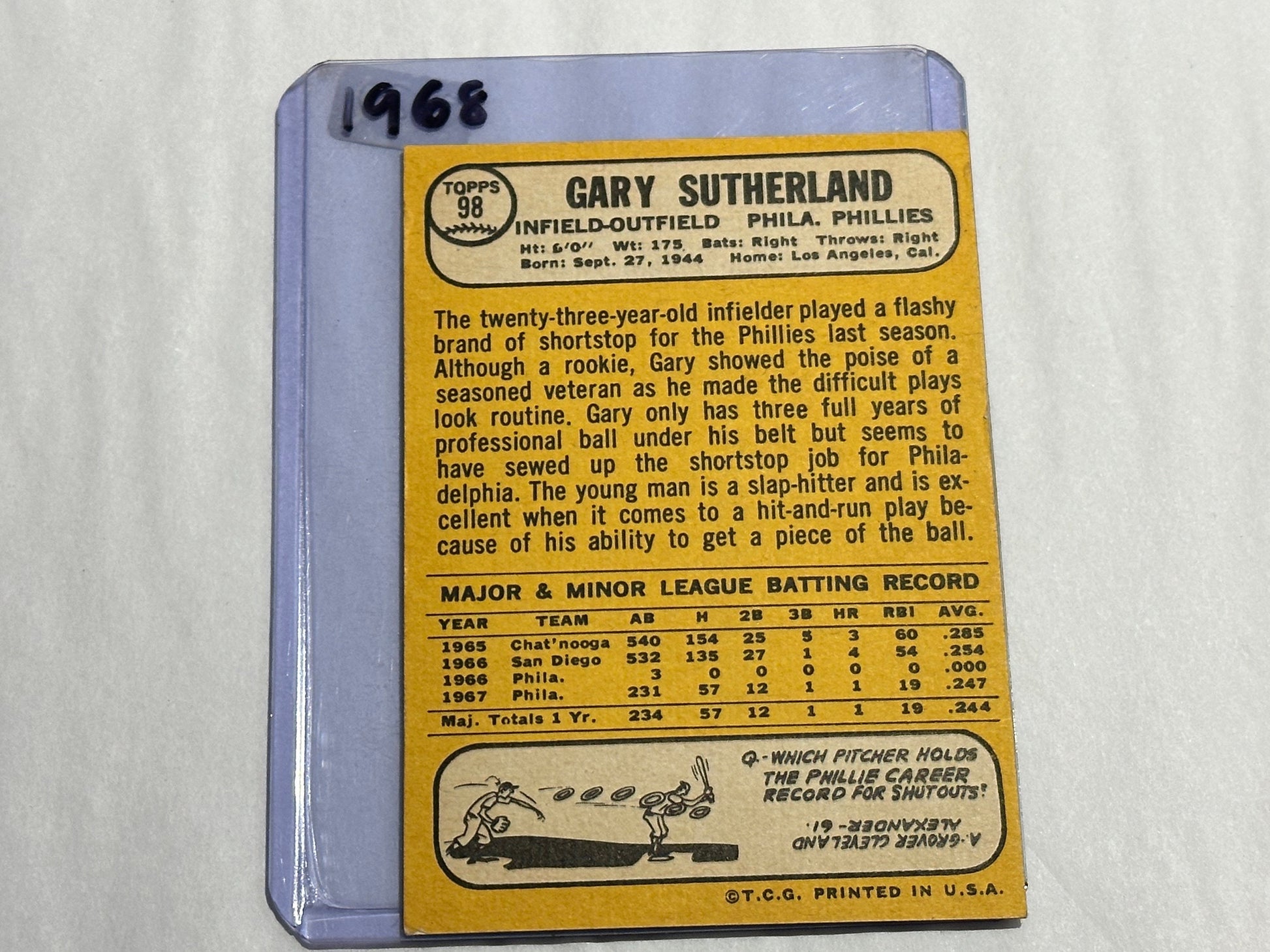 Gary Sutherland - Phila. Phillies - Infield/Outfield | Baseball Card