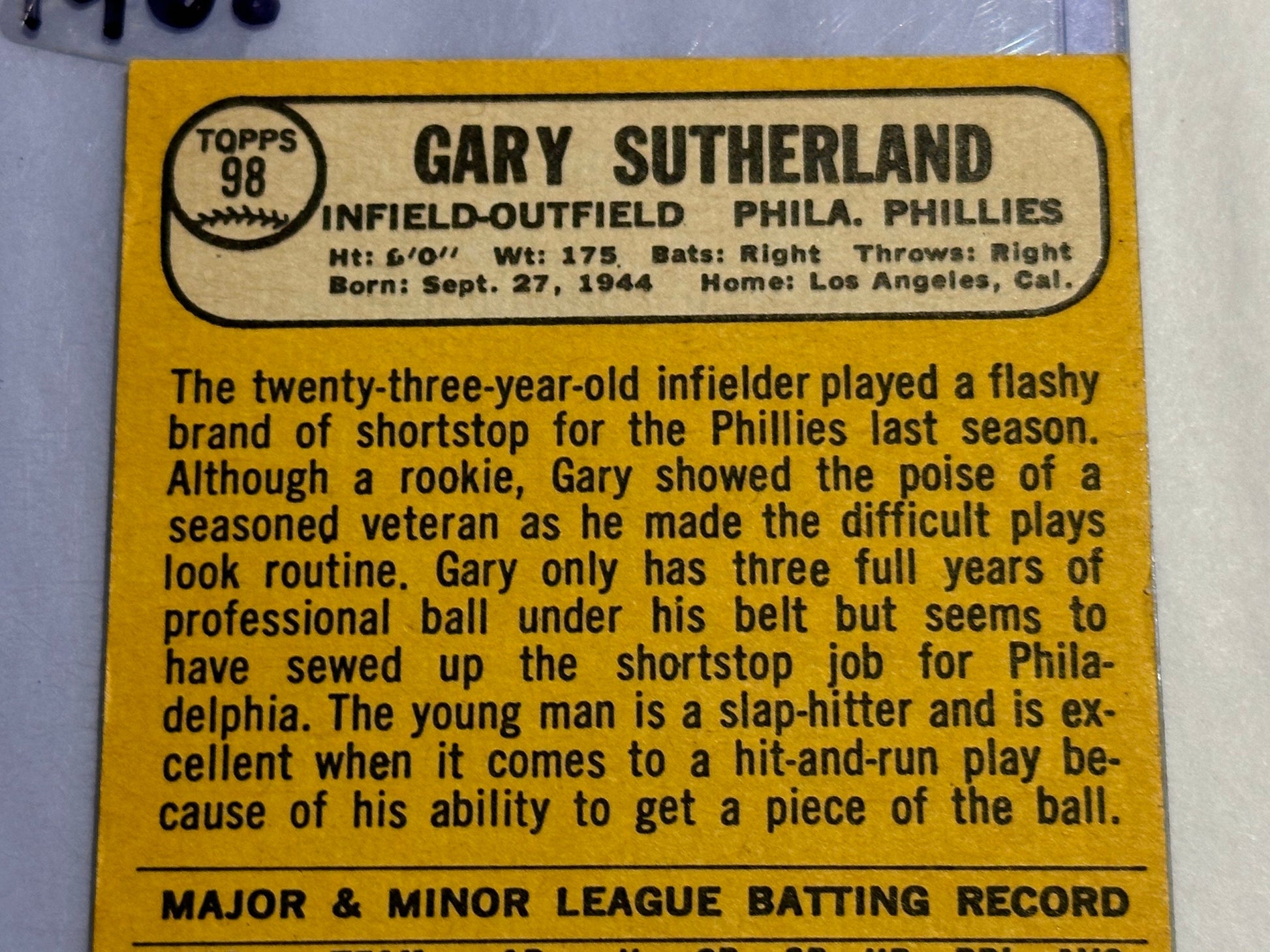 Gary Sutherland - Phila. Phillies - Infield/Outfield | Baseball Card