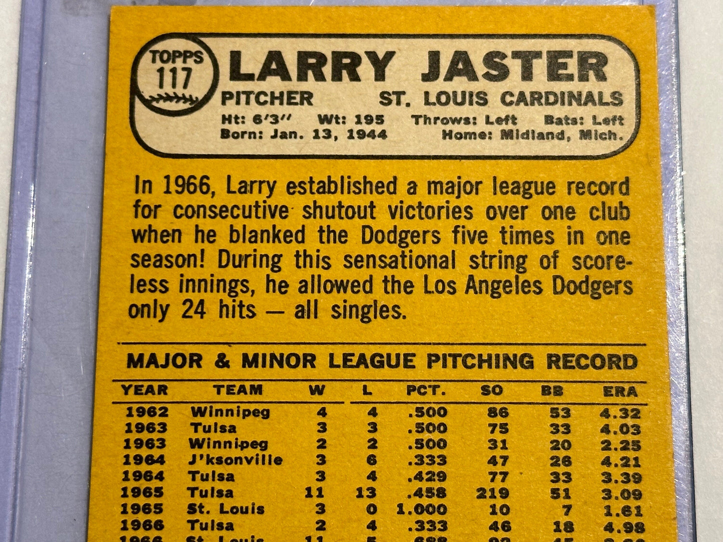 Larry Jaster - St. Louis Cardinals Pitcher | Baseball Card